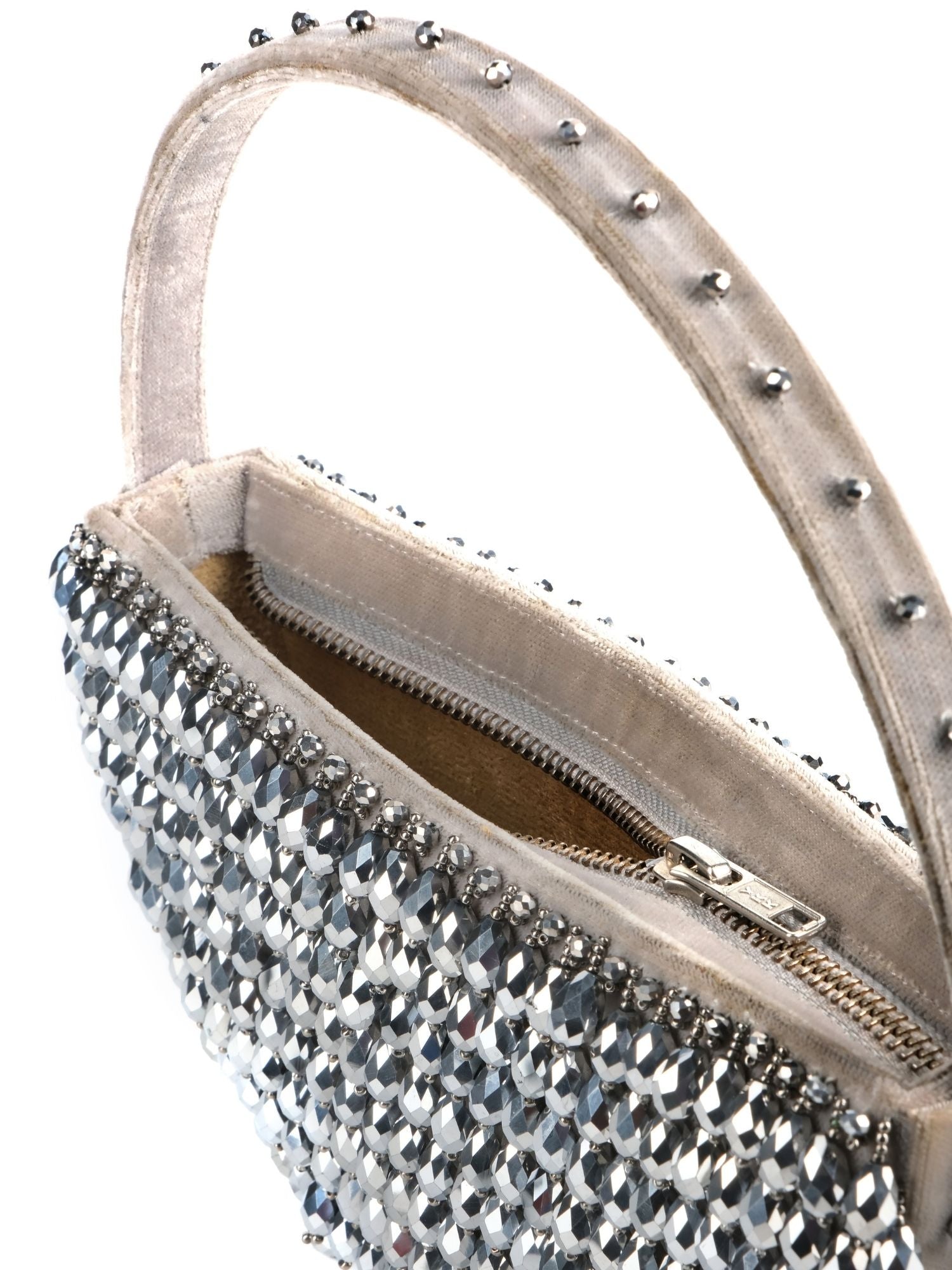 Clara Silver Suede Embellished Hand Bag