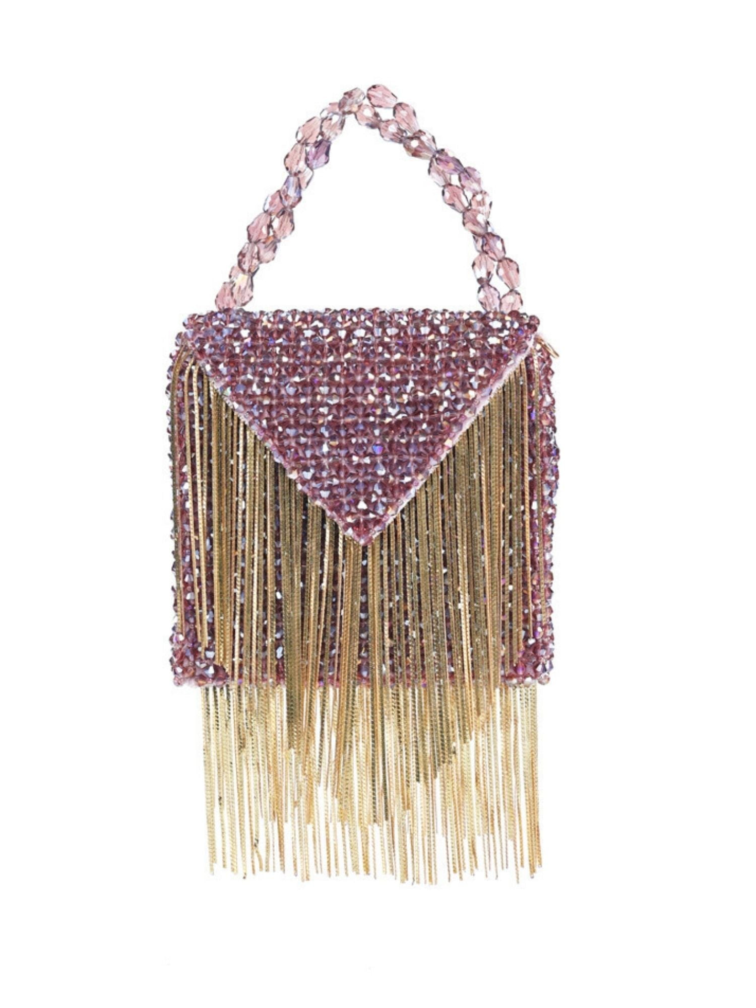 Natali Mauve Embellished Mini Bag With Gold Chain