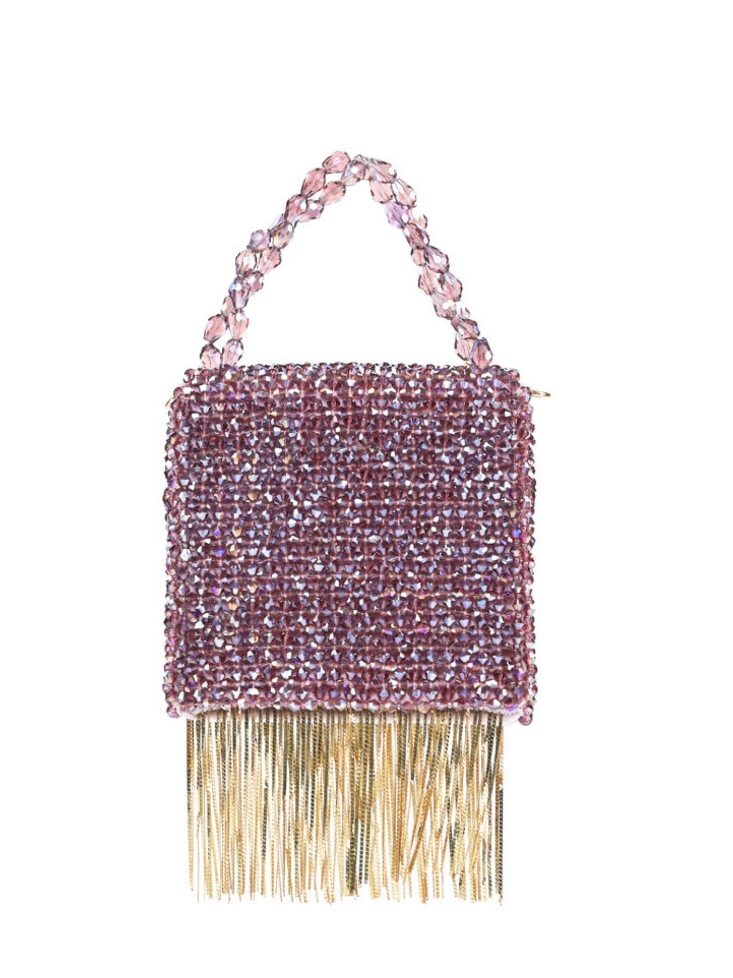 Natali Mauve Embellished Mini Bag With Gold Chain