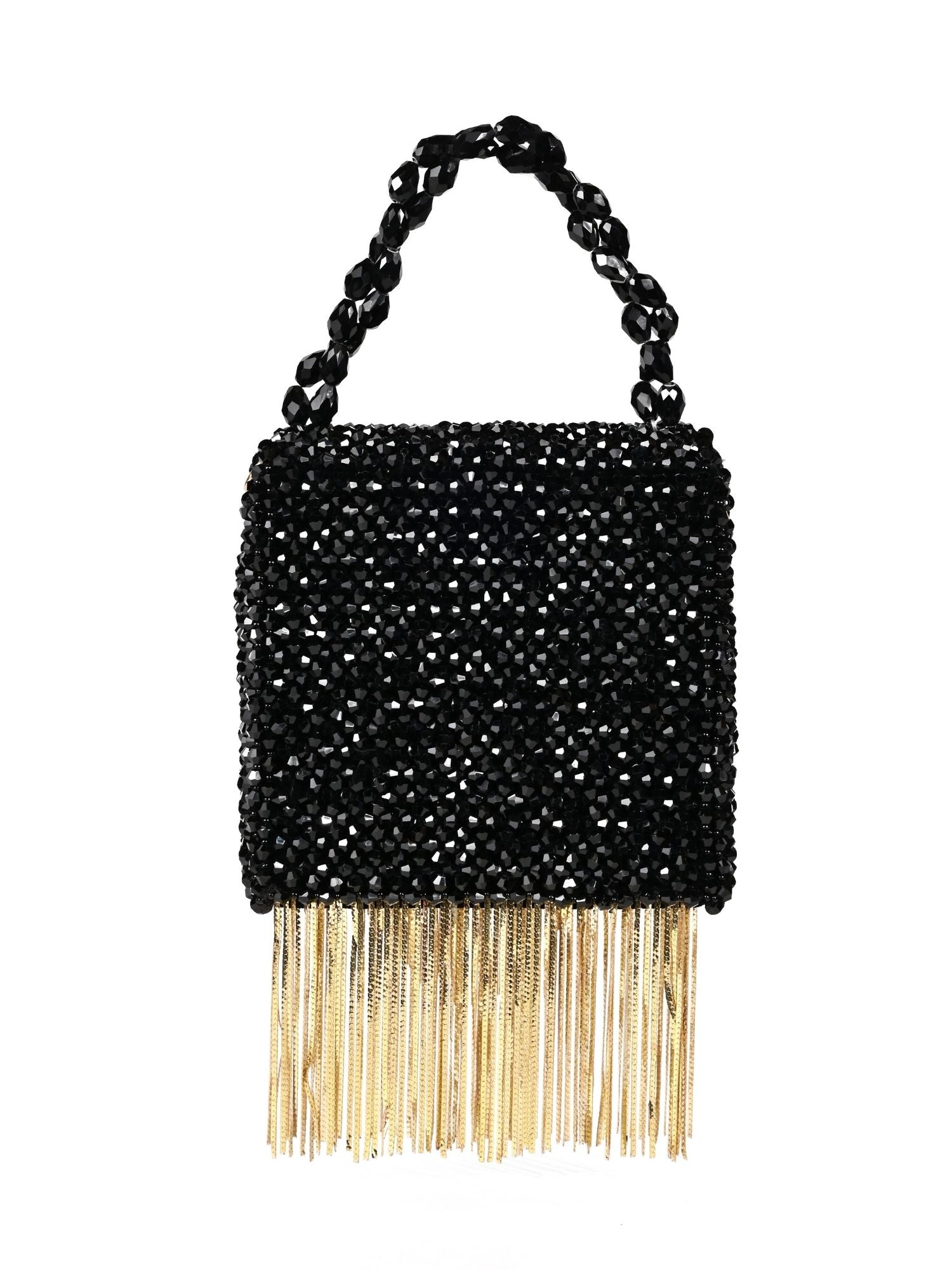 Natali Black Embellished Mini Bag With Gold Chain