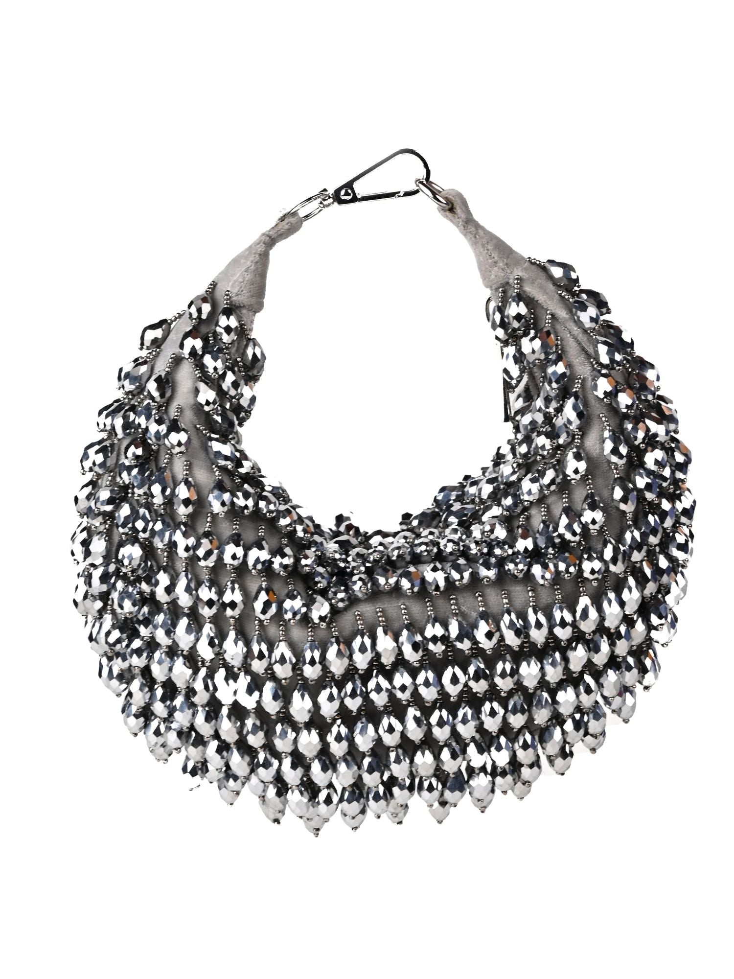 Ophelia Silver Suede Embellished Hobo Bag
