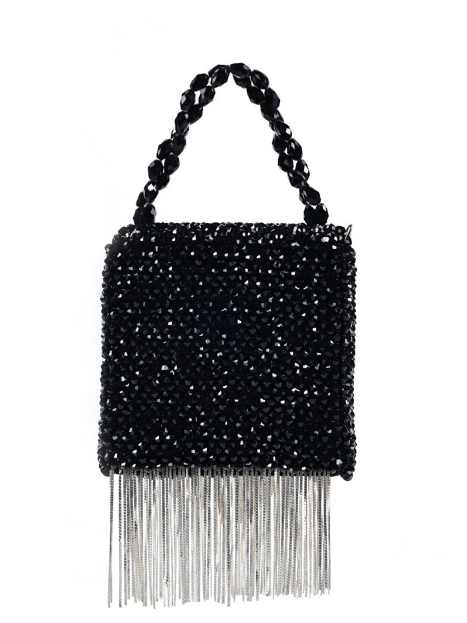 Natali Black Embellished Mini Bag With Silver Chain