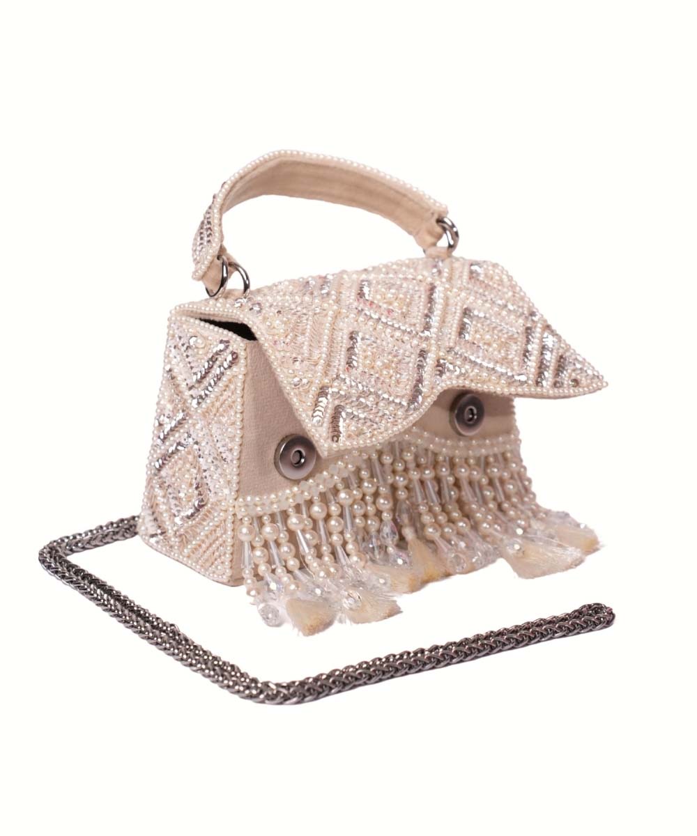 Elara Ivory Suede Embellished Box Bag