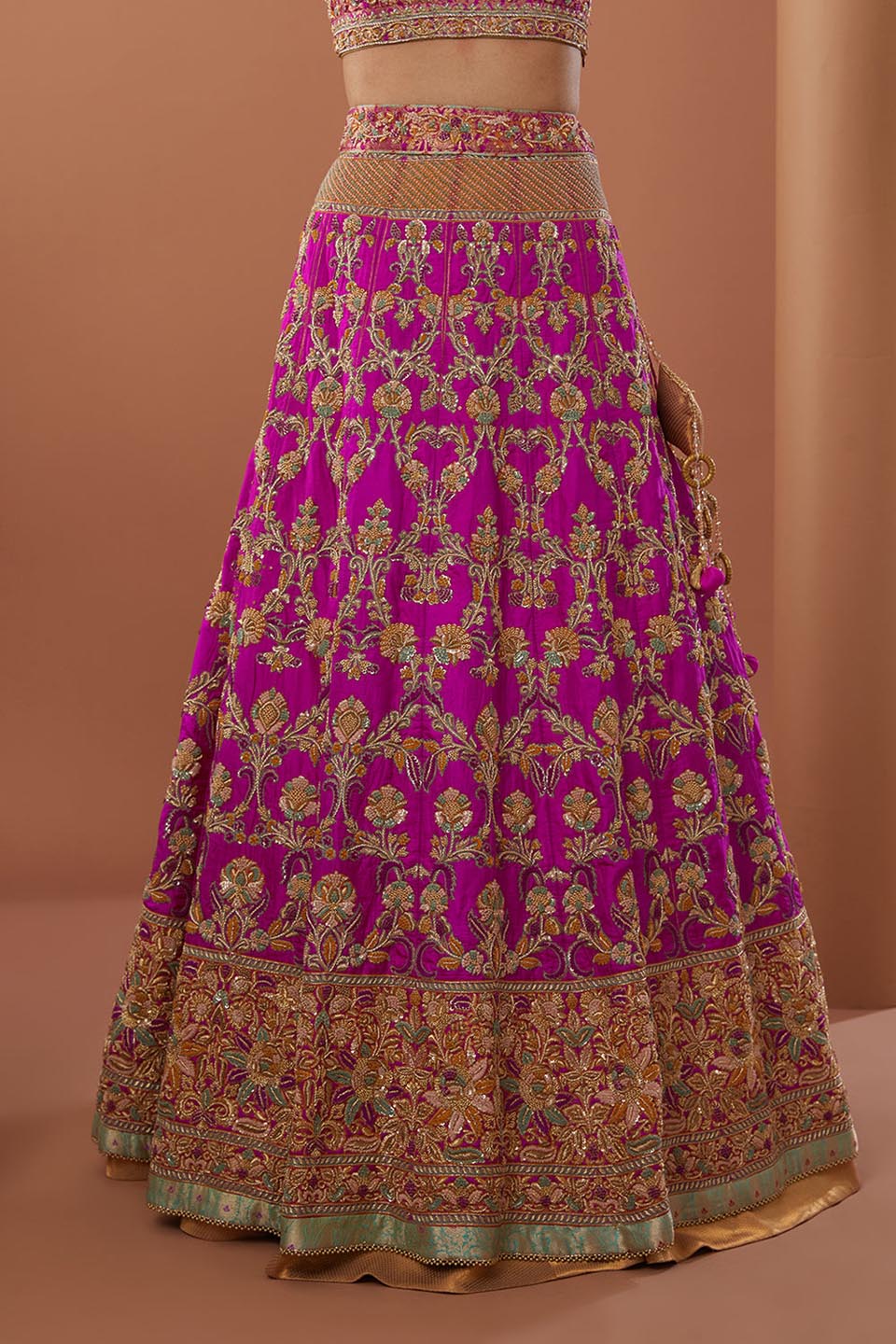 Pink Raw Silk Hand Embroidered Lehanga Set - Auraya Fashion -  - #tag1# - #tag2# - #tag3# - #tag3#