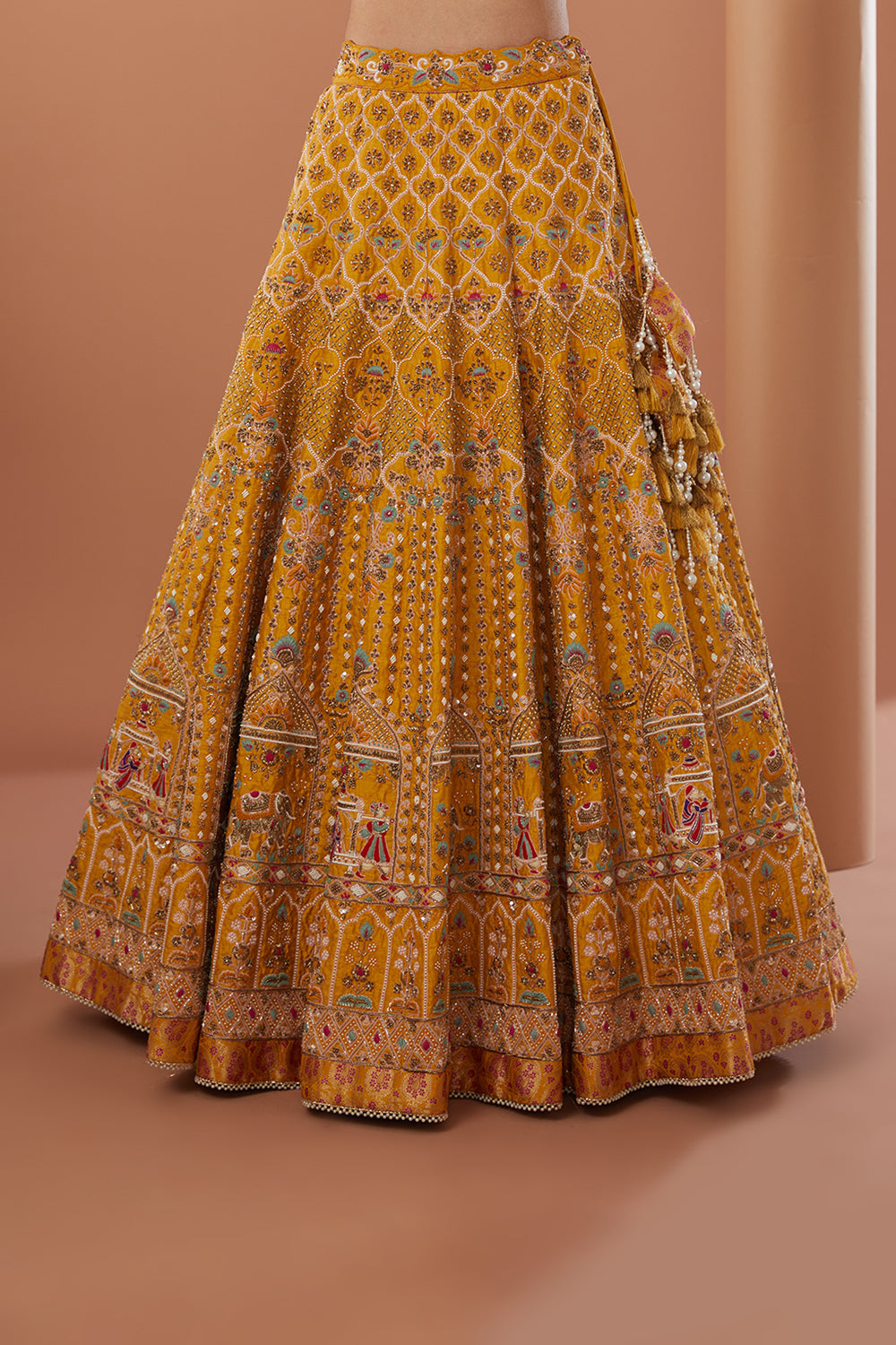 Yellow Raw Silk Hand Embroidered Lehenga Set