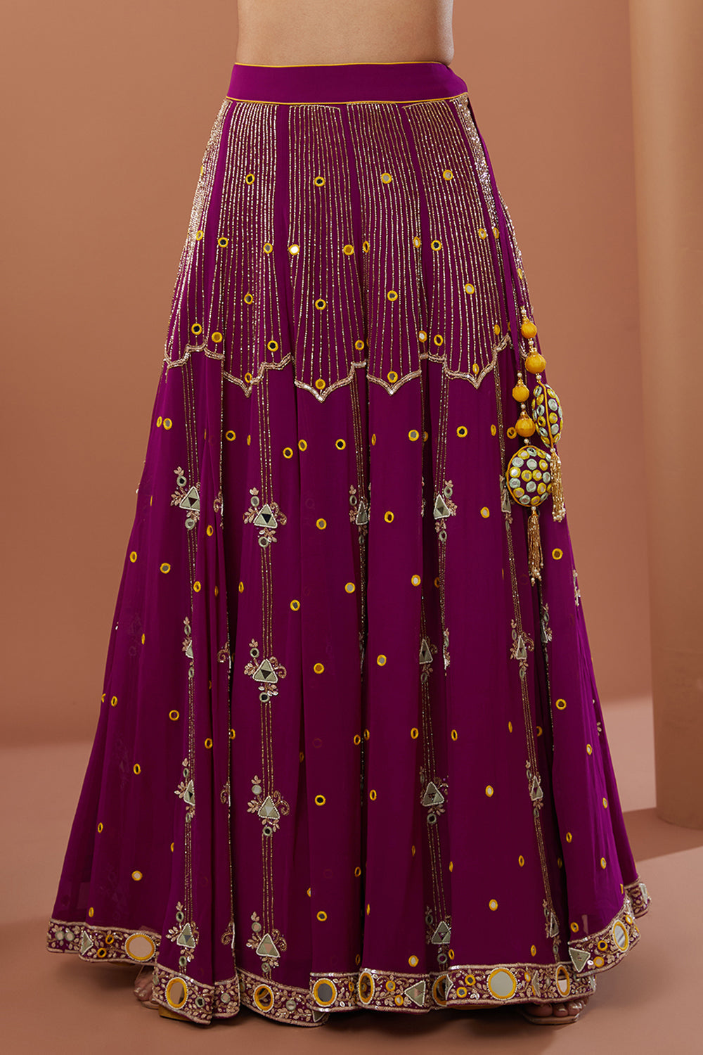 Maroon Georgette Hand Embroidered Lehanga Set - Auraya Fashion 