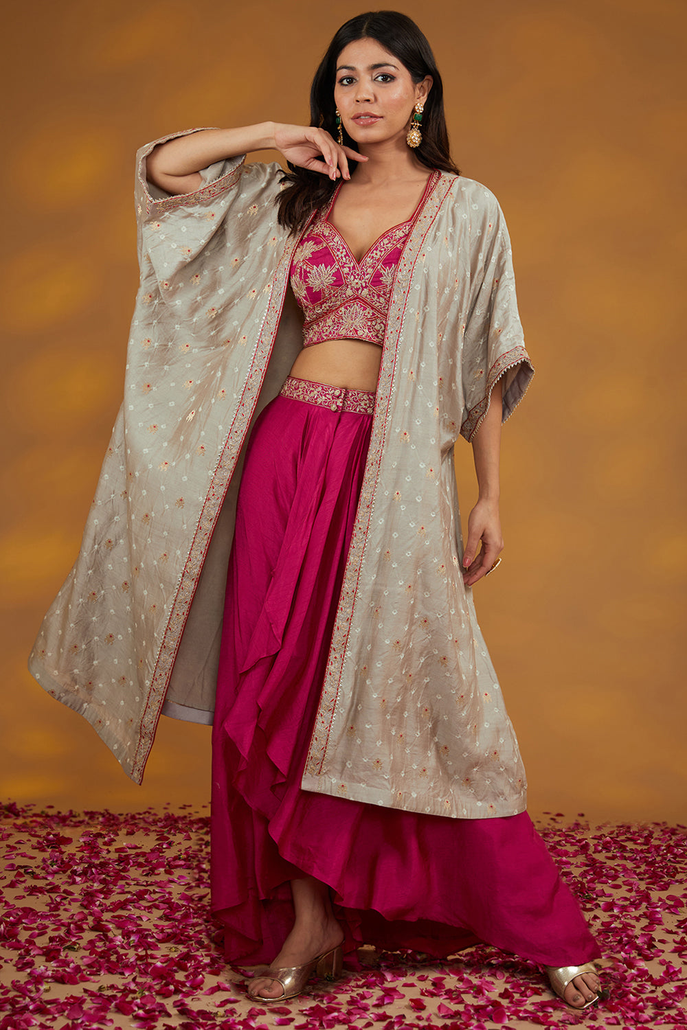 Pink Crepe Hand Embroidered Skirt Set - Auraya Fashion - House of Supriya - 