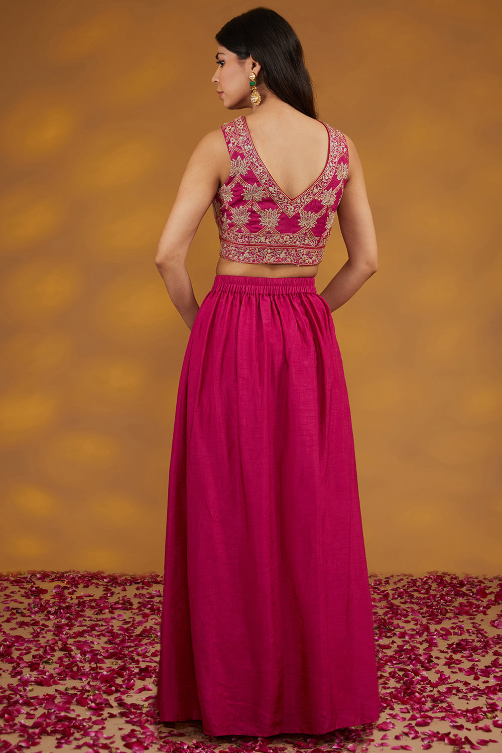 Pink Crepe Hand Embroidered Skirt Set - Auraya Fashion 