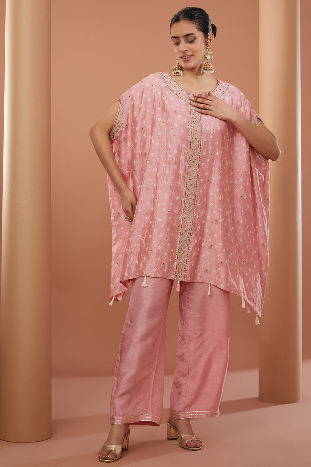 Pink  Chanderi Silk Embroidered Co-Ord Set - Auraya Fashion -  - #tag1# - #tag2# - #tag3# - #tag3#