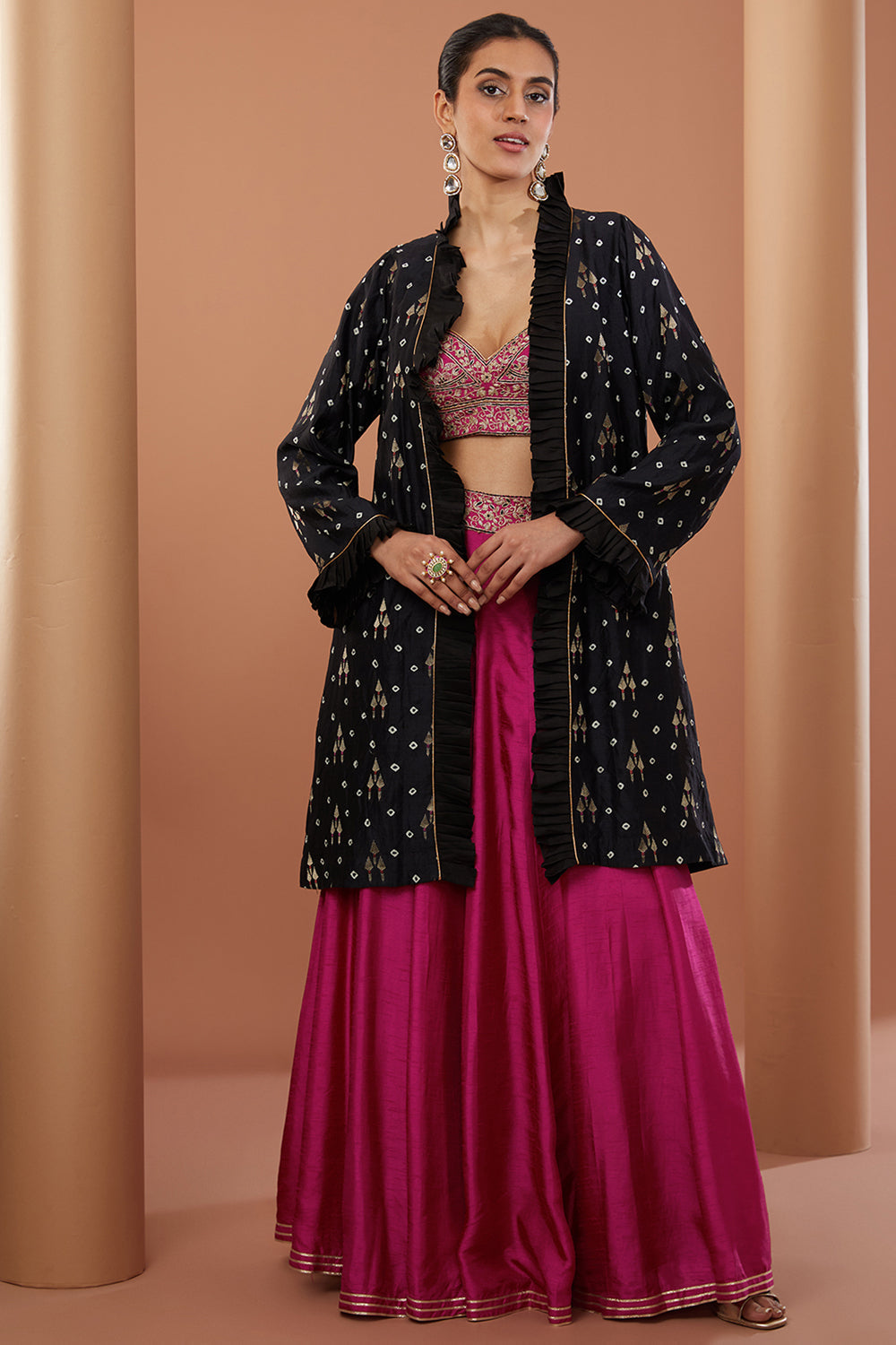 Pink Georgette Machine Embroidered Sharara Set - Auraya Fashion - House of Supriya - 