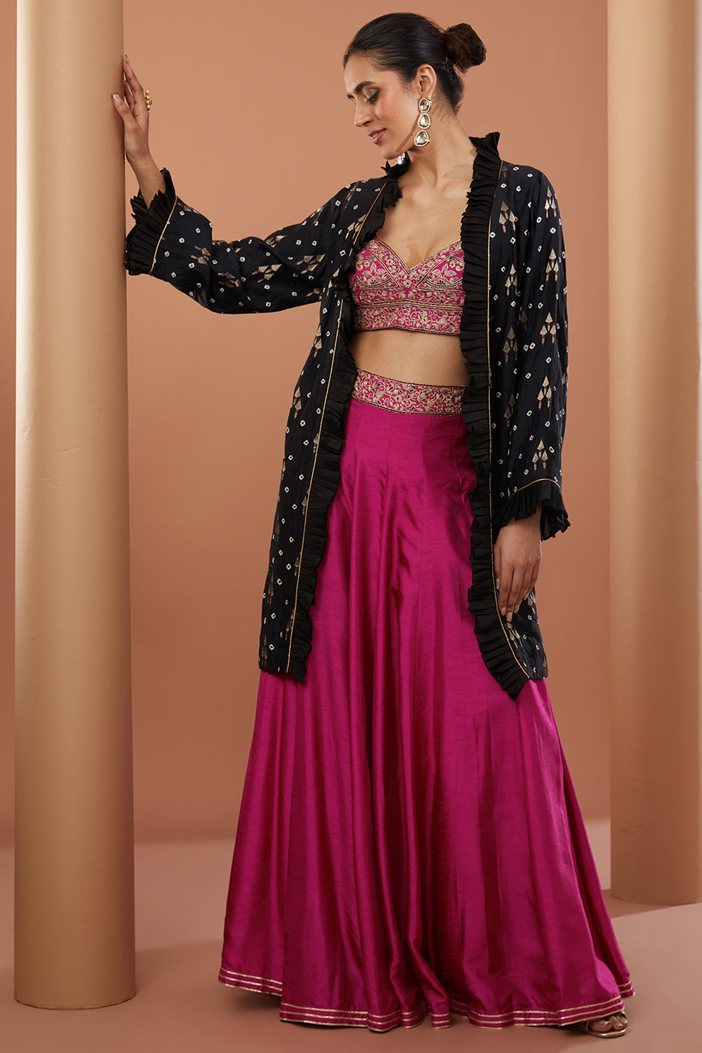 Pink Georgette Machine Embroidered Sharara Set - Auraya Fashion 