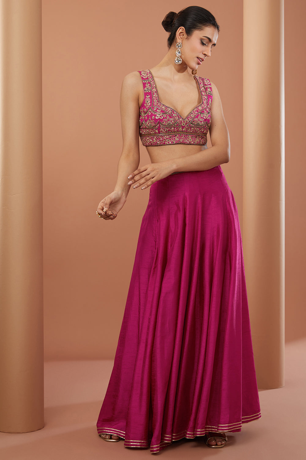 Pink Georgette Machine Embroidered Sharara Set - Auraya Fashion 