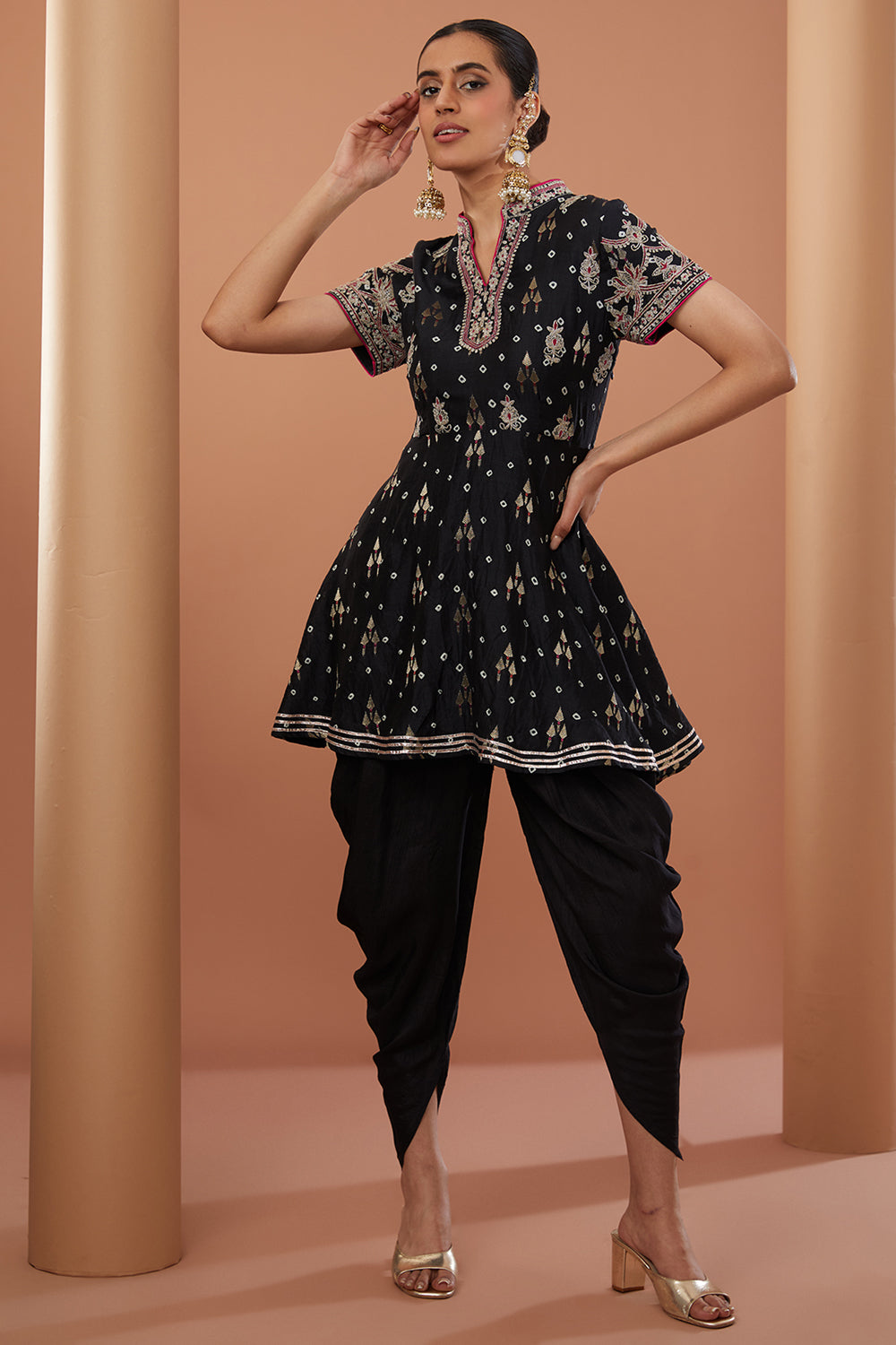 Black Chanderi Silk Machine Embroidered Dhoti Set - Auraya Fashion - House of Supriya - 