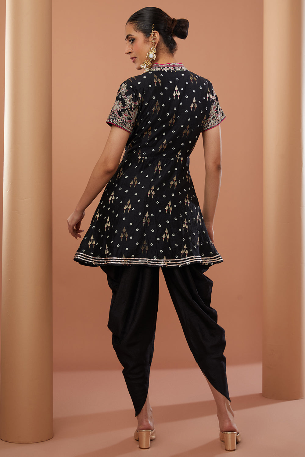 Black Chanderi Silk Machine Embroidered Dhoti Set - Auraya Fashion 