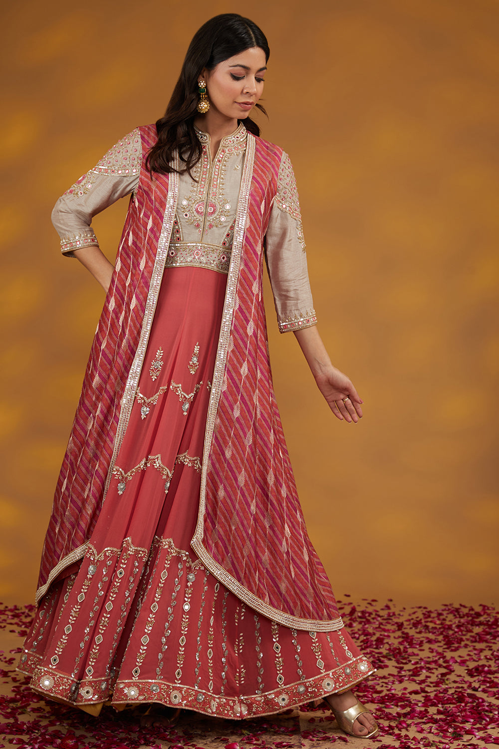 Pink Georgette Hand Embroidered Anarkali Set - Auraya Fashion - House of Supriya - 