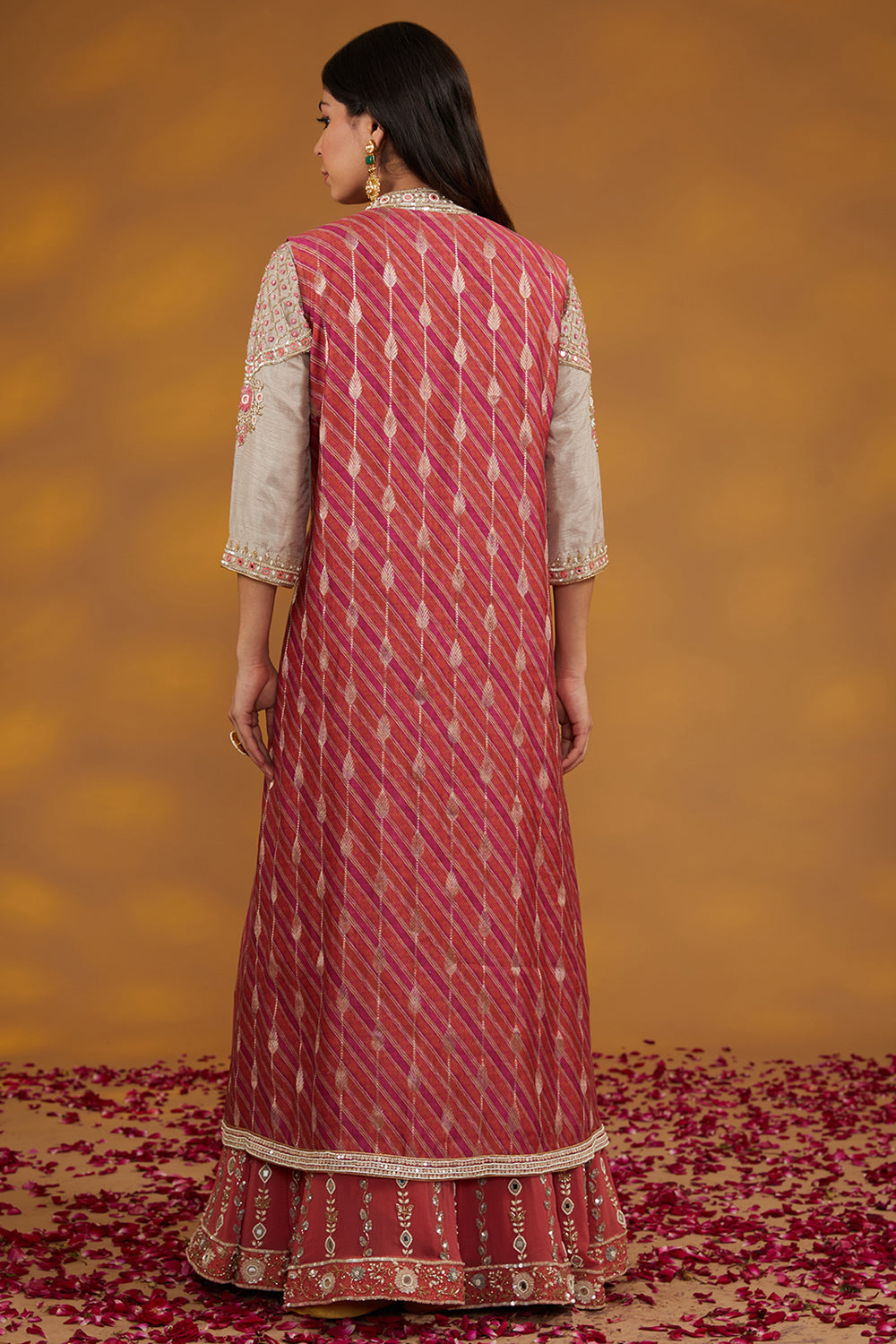 Pink Georgette Hand Embroidered Anarkali Set - Auraya Fashion 