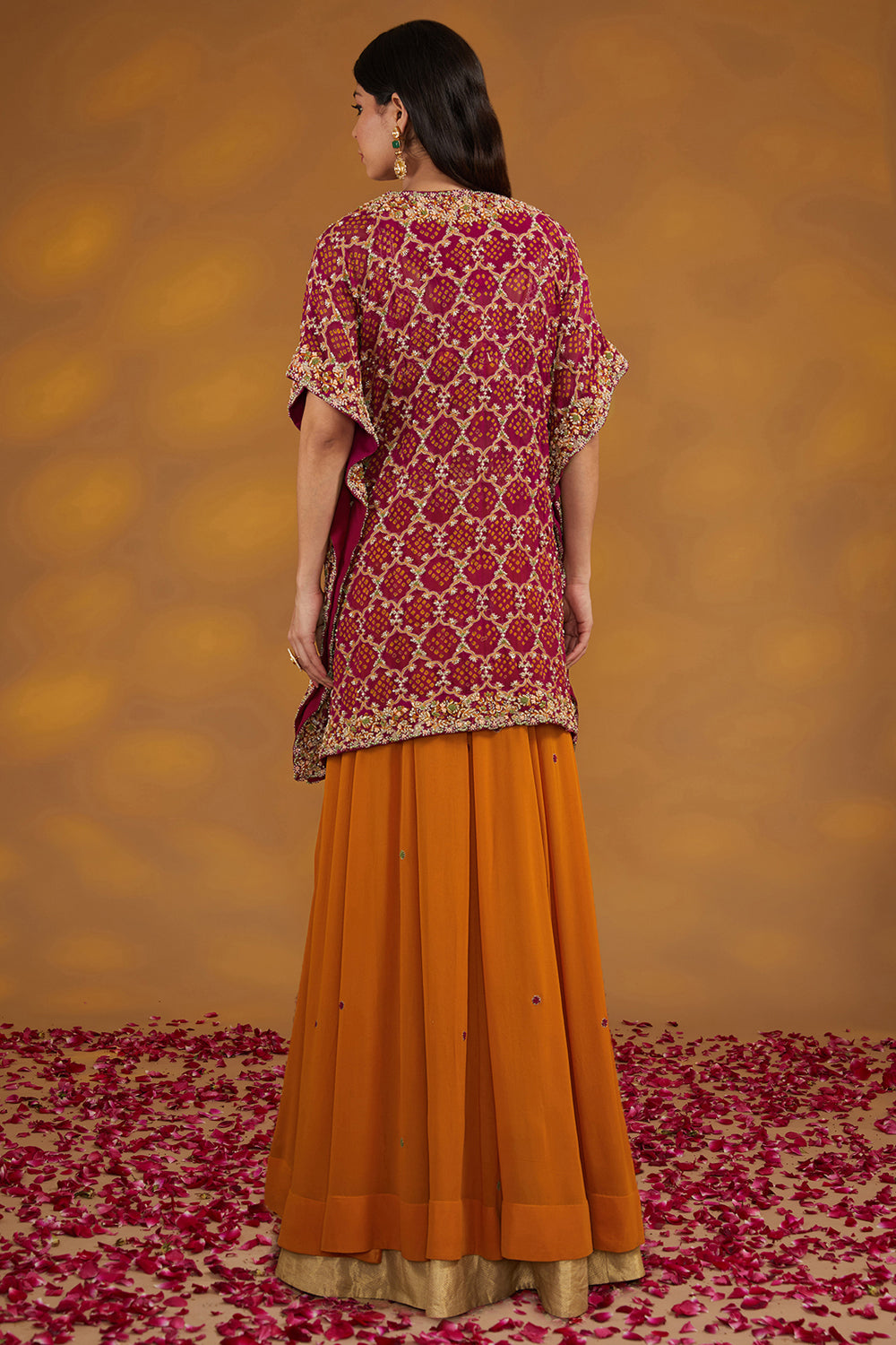 Orange Georgette Hand Embroidered Sharara Set - Auraya Fashion 