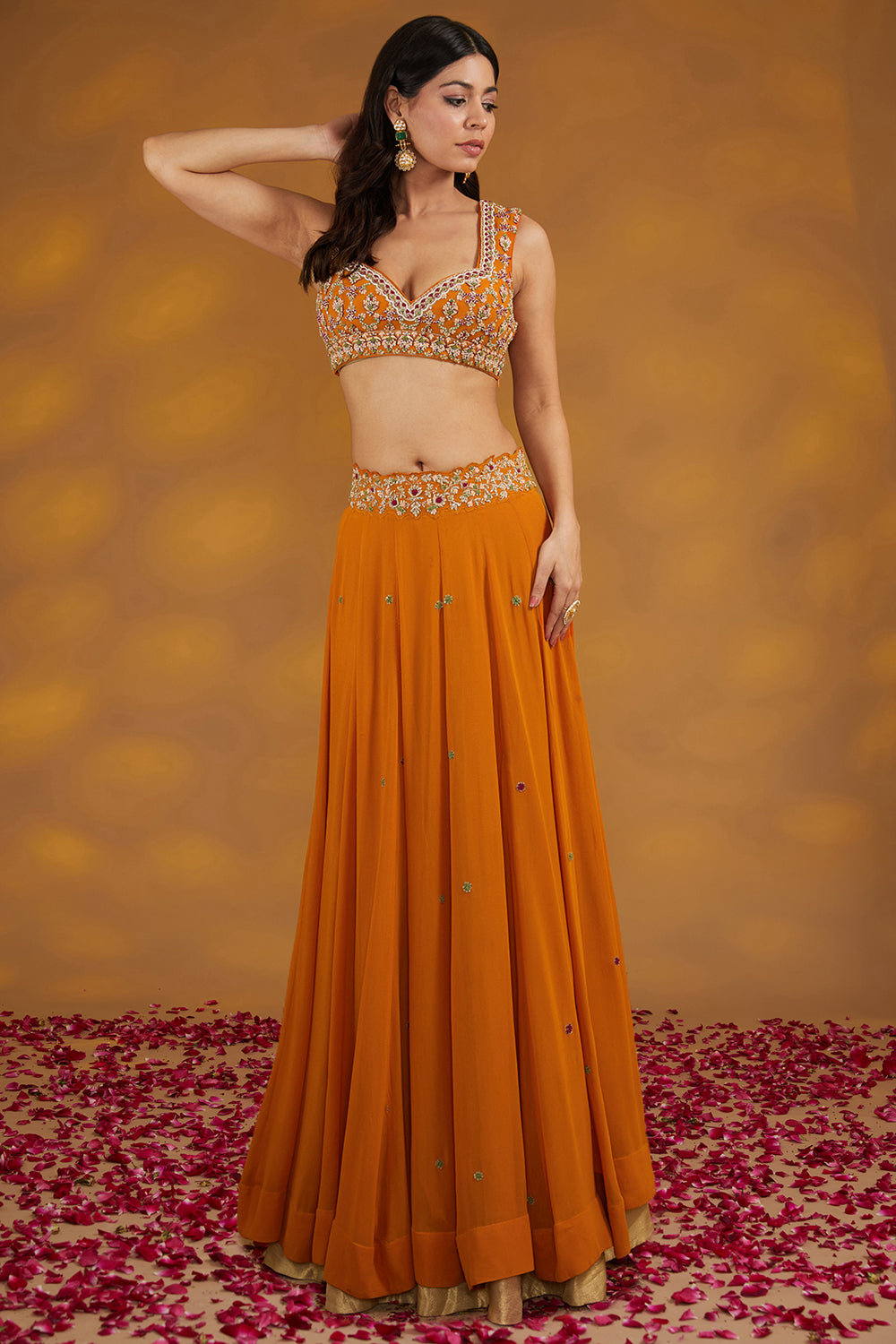 Orange Georgette Hand Embroidered Sharara Set - Auraya Fashion 