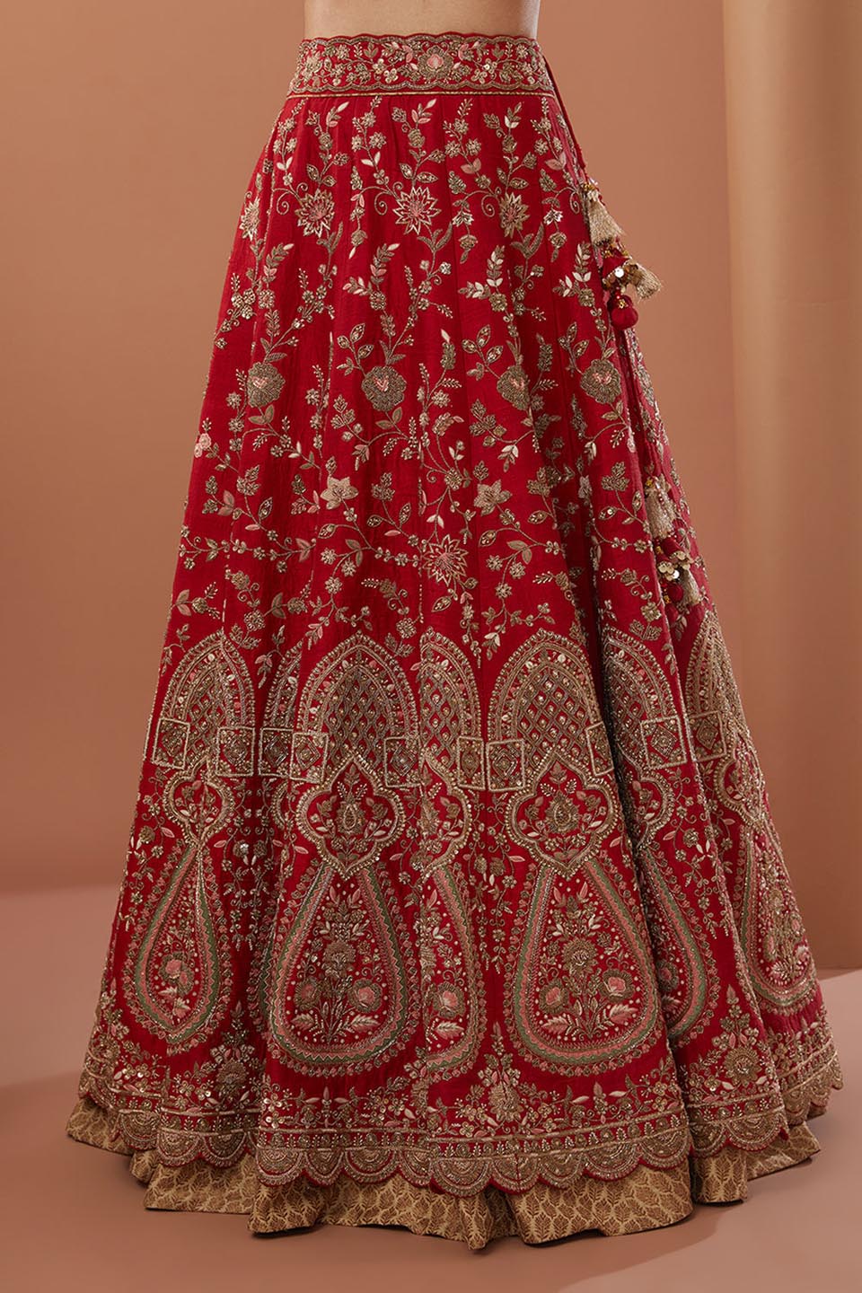 Red Raw Silk Hand Embroidered Lehanga Set - Auraya Fashion -  - #tag1# - #tag2# - #tag3# - #tag3#