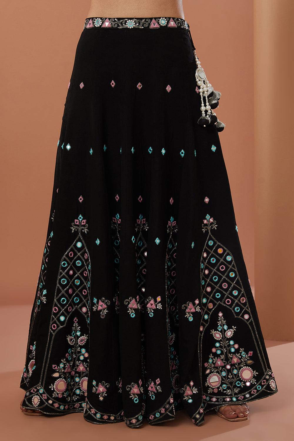 Red Georgette Hand Embroidered Lehanga Set - Auraya Fashion 