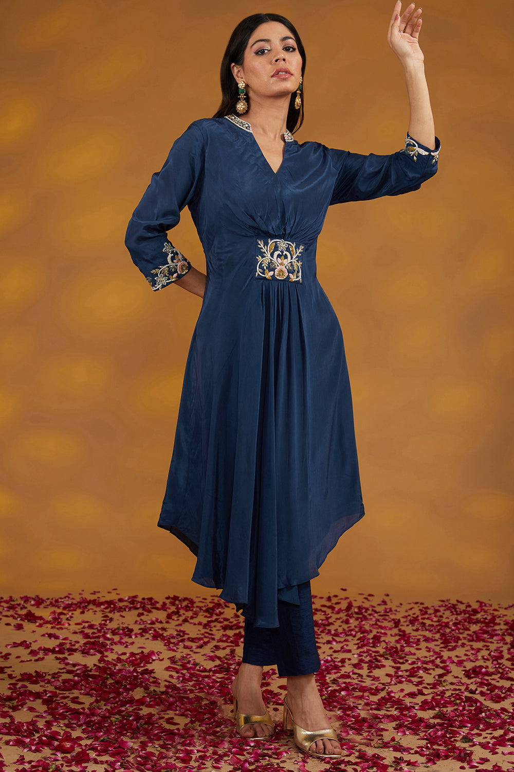 Blue Crepe Hand Embroidered Co-Ord Set - Auraya Fashion - House of Supriya - 