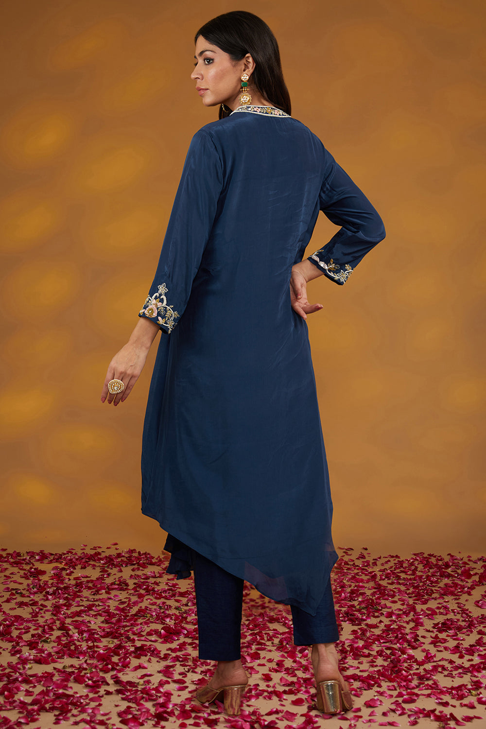 Blue Crepe Hand Embroidered Co-Ord Set - Auraya Fashion 