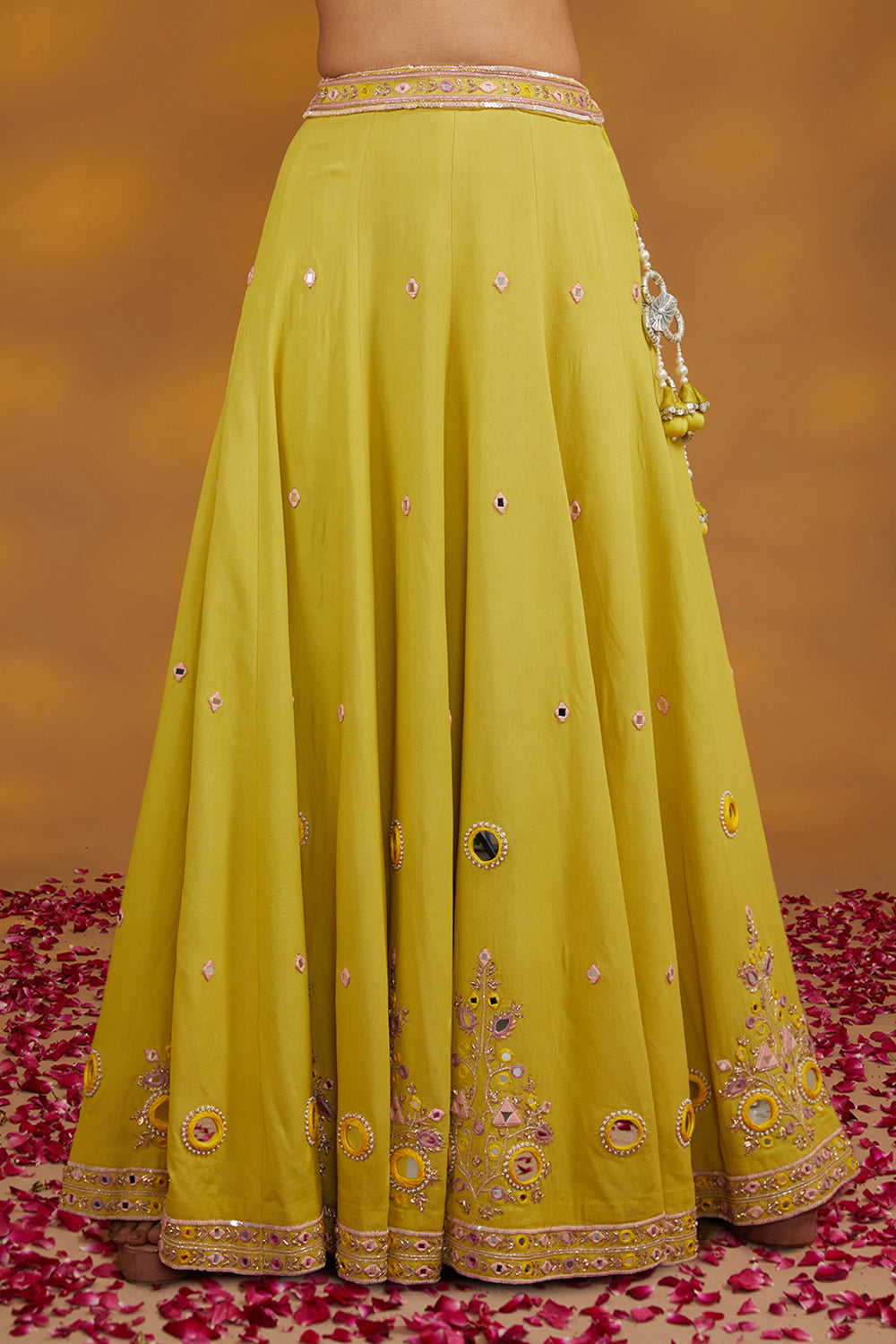 Yellow Georgette Hand Embroidered Lehenga Set