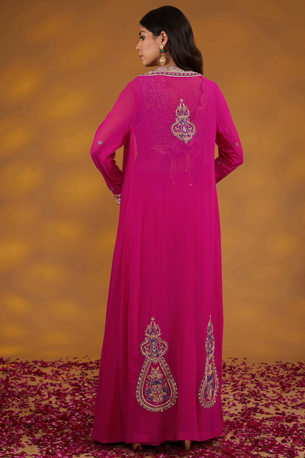 Pink Georgette Hand Embroidered Sharara Set - Auraya Fashion 