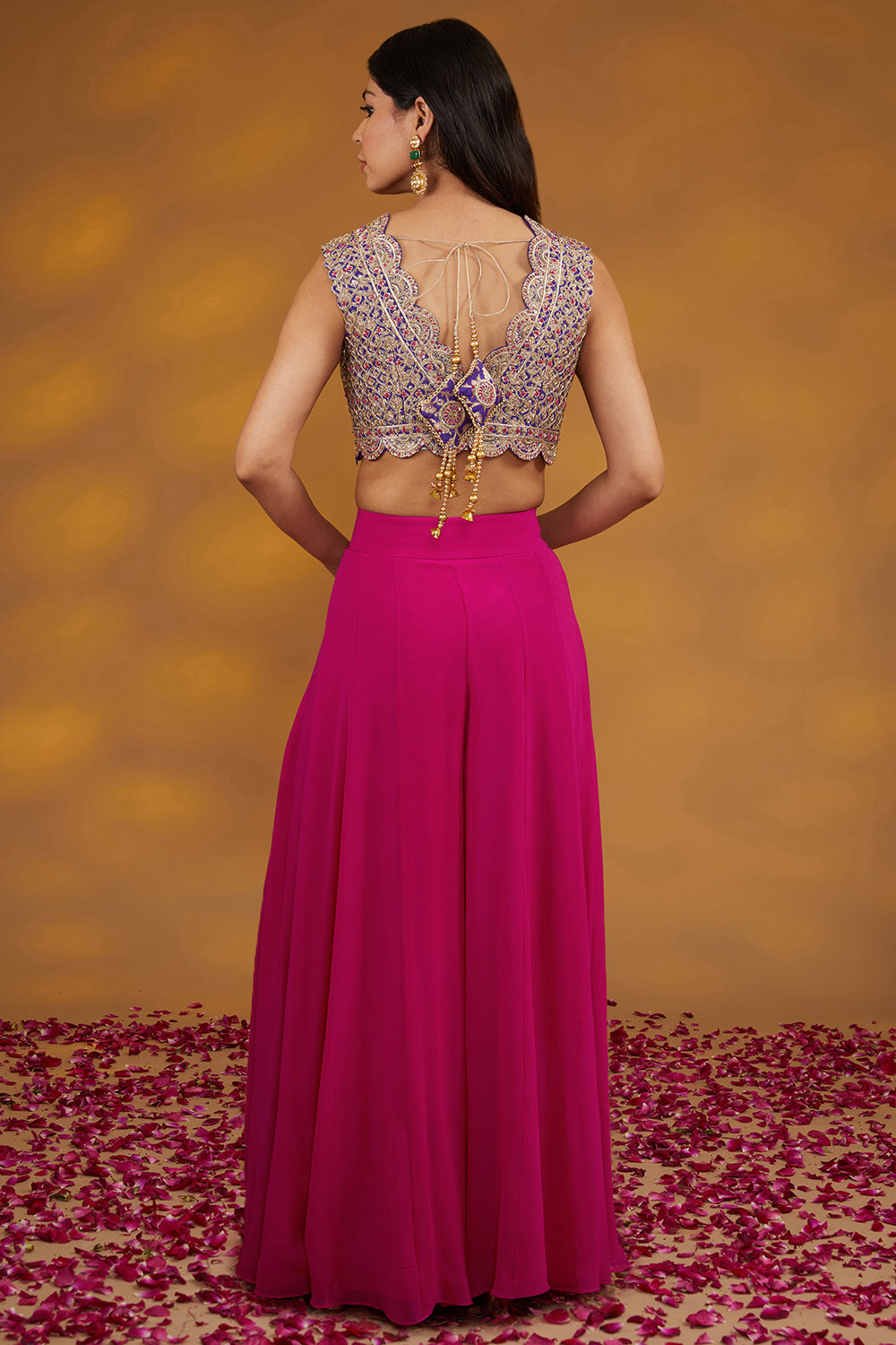 Pink Georgette Hand Embroidered Sharara Set - Auraya Fashion 