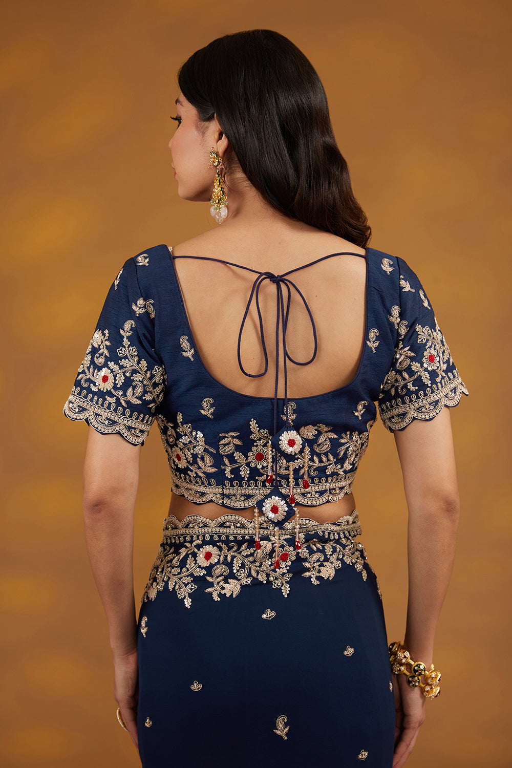 Blue Georgette Hand Embroidered Saree Set - Auraya Fashion 
