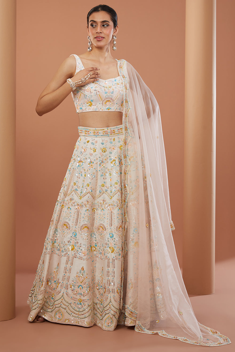 Pink Raw Silk Hand Embroidered Lehanga Set - Auraya Fashion 