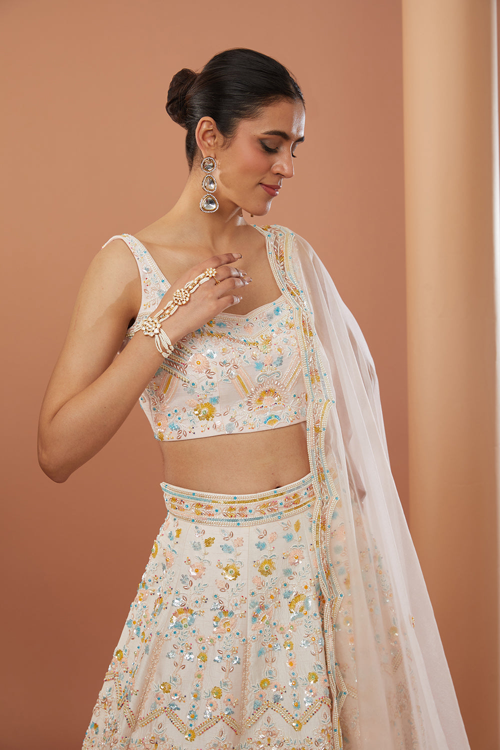 Pink Raw Silk Hand Embroidered Lehanga Set - Auraya Fashion 