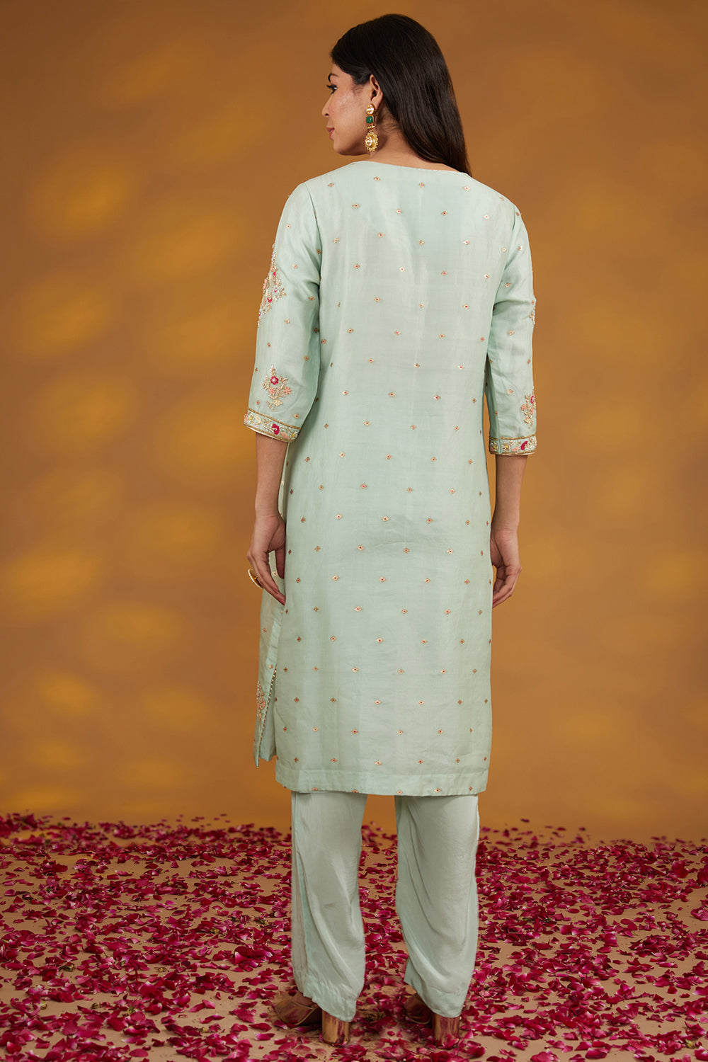 Blue Otganza Hand Embroidered Kurta Suit Set - Auraya Fashion 