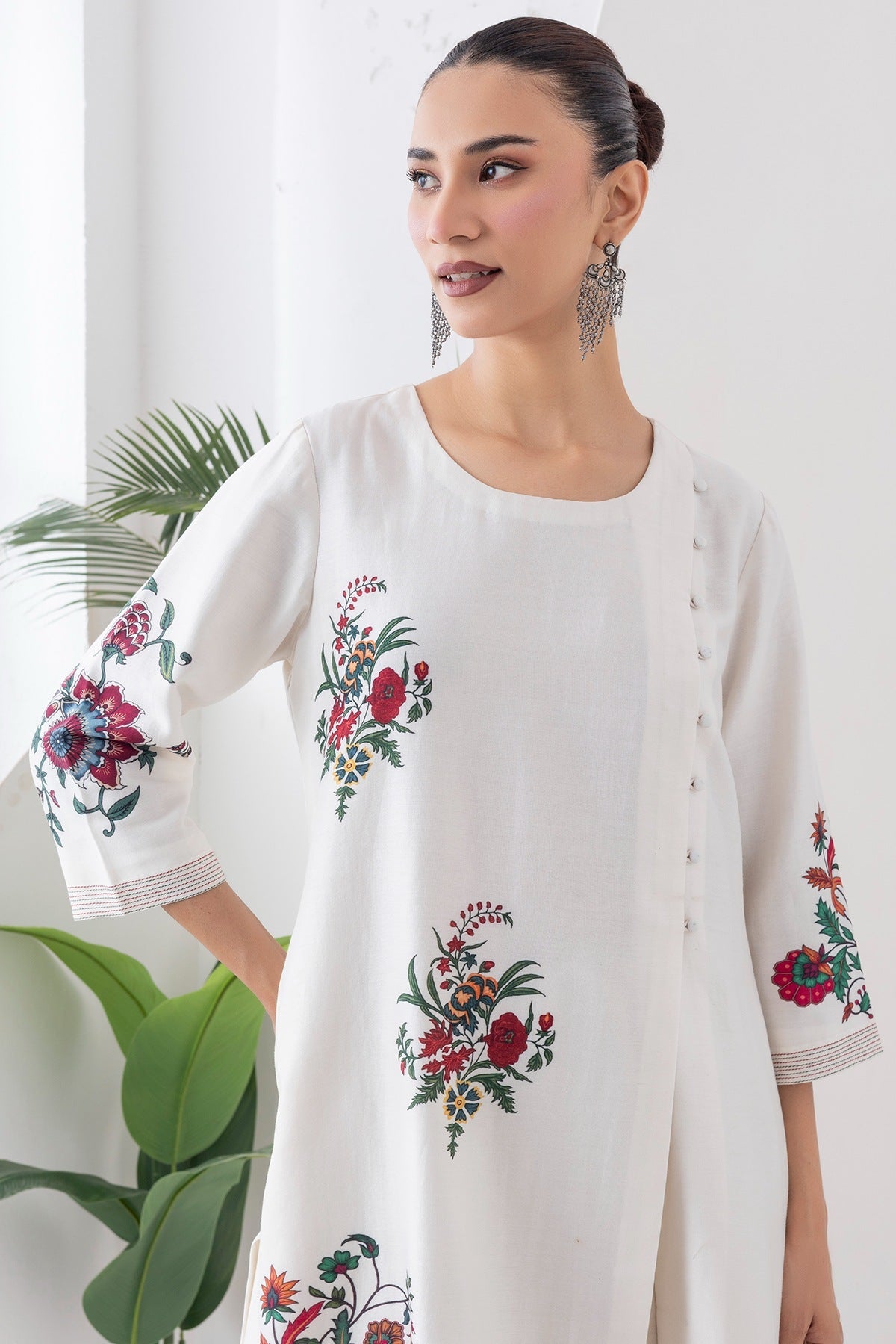 Ivory Silk Chanderi Floral Boota Printed Dress Set (2 PCS)