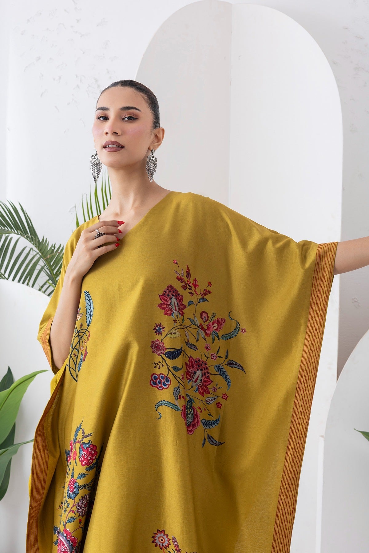 Mustard Silk Chanderi Chintz Printed Kaftan Set (2 PCS)
