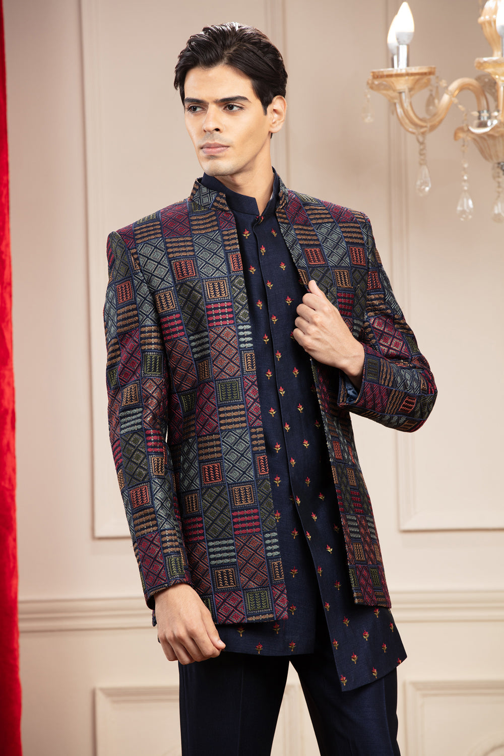 Multicolour Asymmetrical Open Jodhpuri With Computer And Resham Embroidery