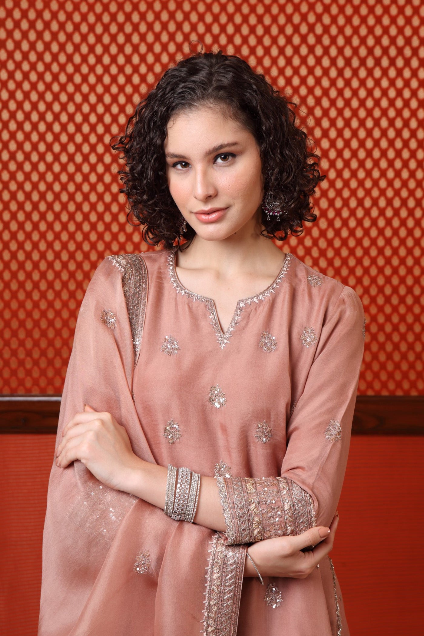 Hand Embroidered Pine Green Pure Katan Silk Kurta Pants Set