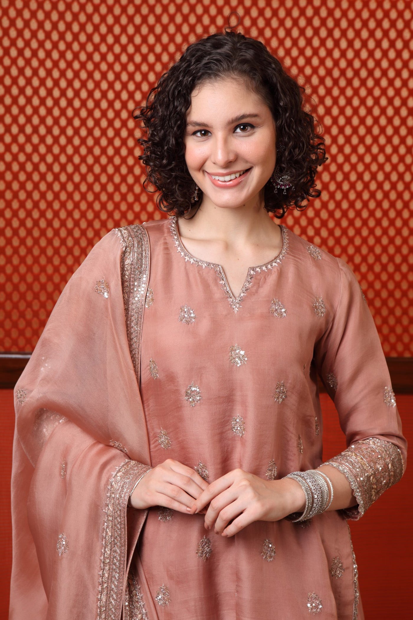 Hand Embroidered Pine Green Pure Katan Silk Kurta Pants Set