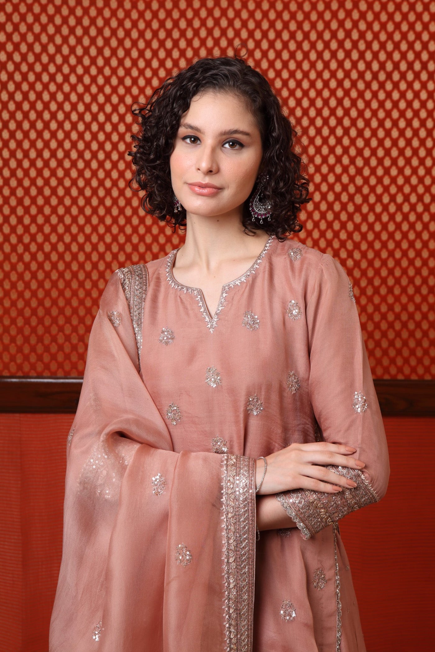 Hand Embroidered Pine Green Pure Katan Silk Kurta Pants Set