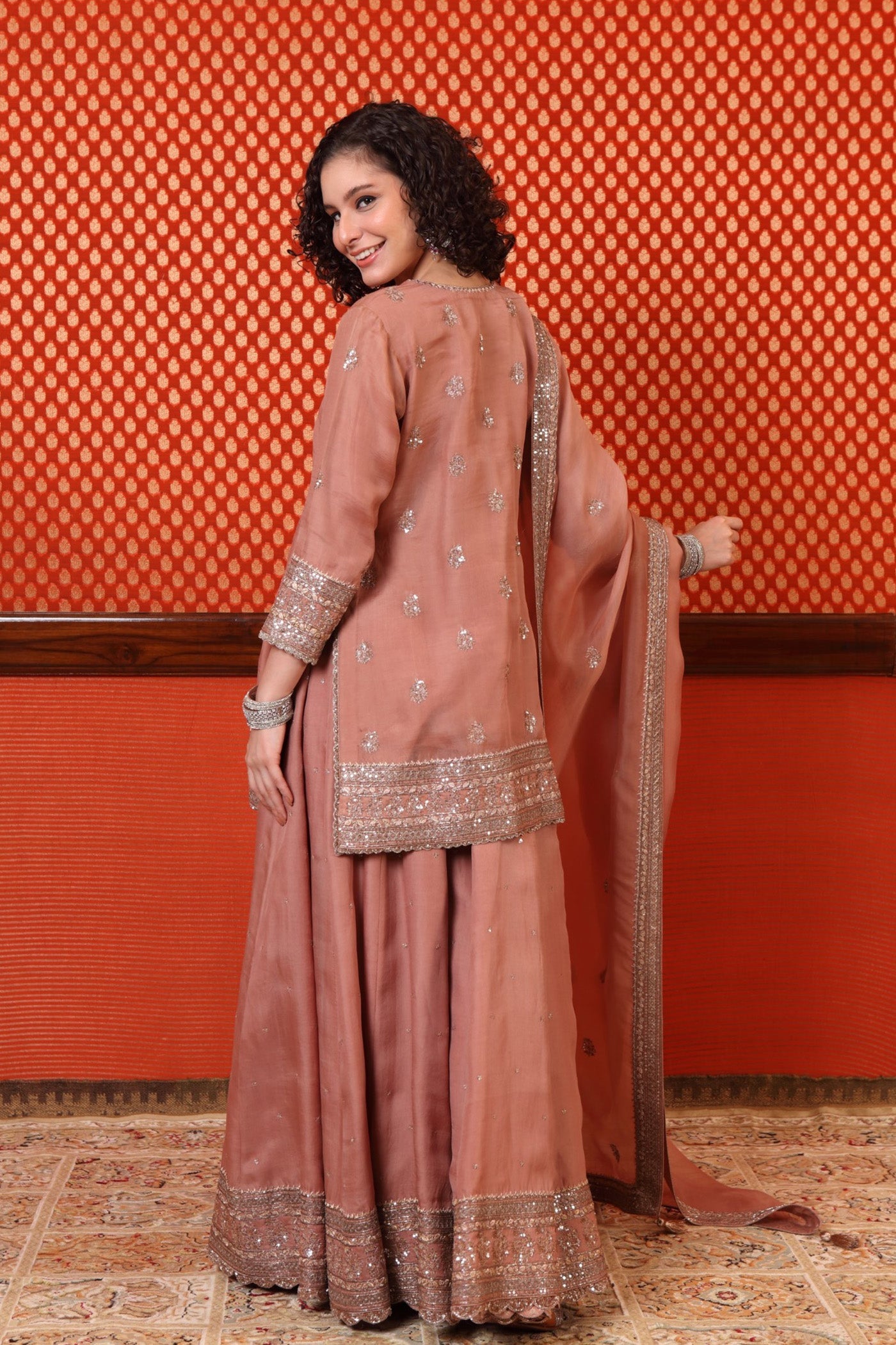 Hand Embroidered Pine Green Pure Katan Silk Kurta Pants Set