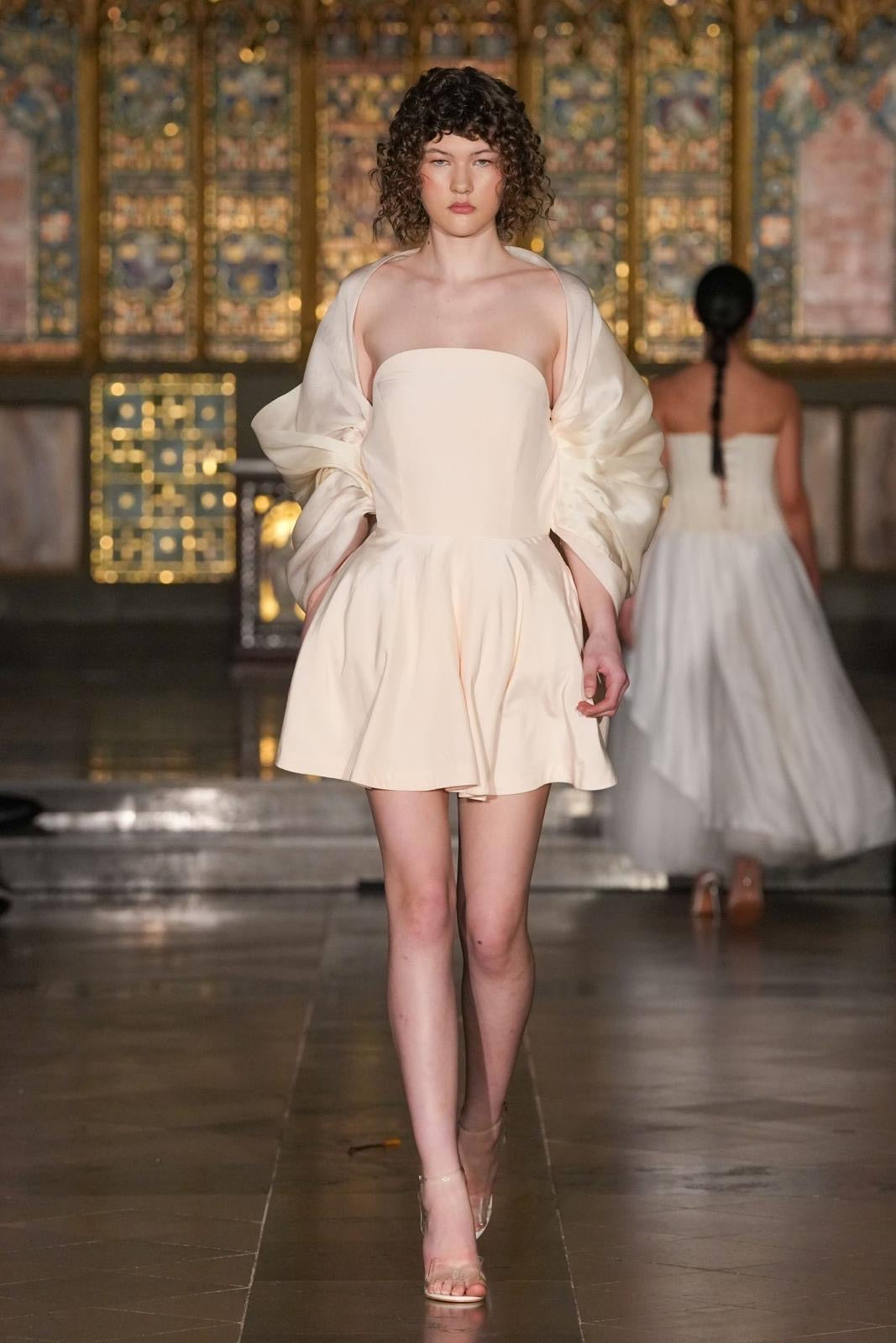 Peach Twilight Bloom Dress with Structured Organza Shrug Sleeves