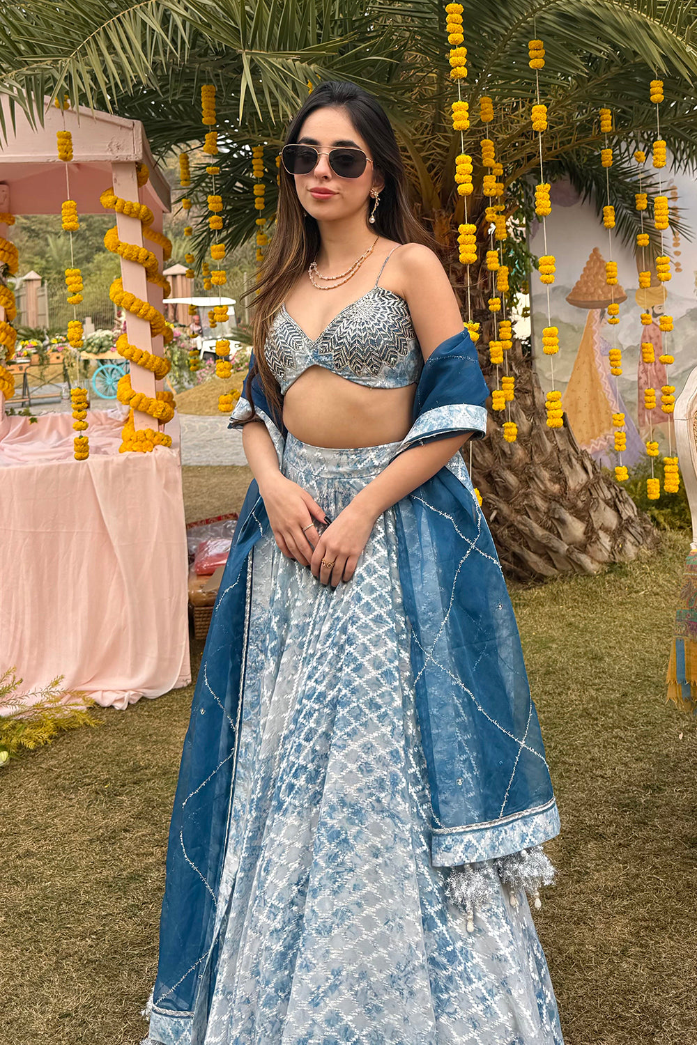 Blue Ishani Lehenga Set in Opada Silk and Brasso Fabric