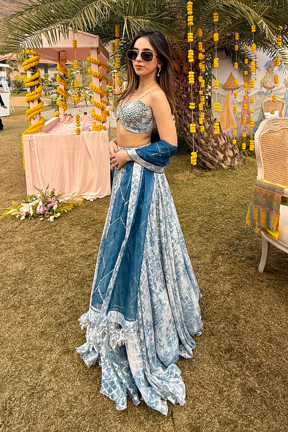 Blue Ishani Lehenga Set in Opada Silk and Brasso Fabric