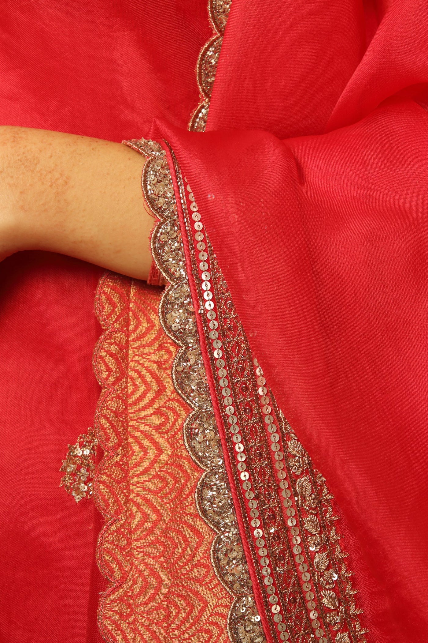 Hand Embroidered Carmine Pink Pure Silk Organza Kurta Sharara Set