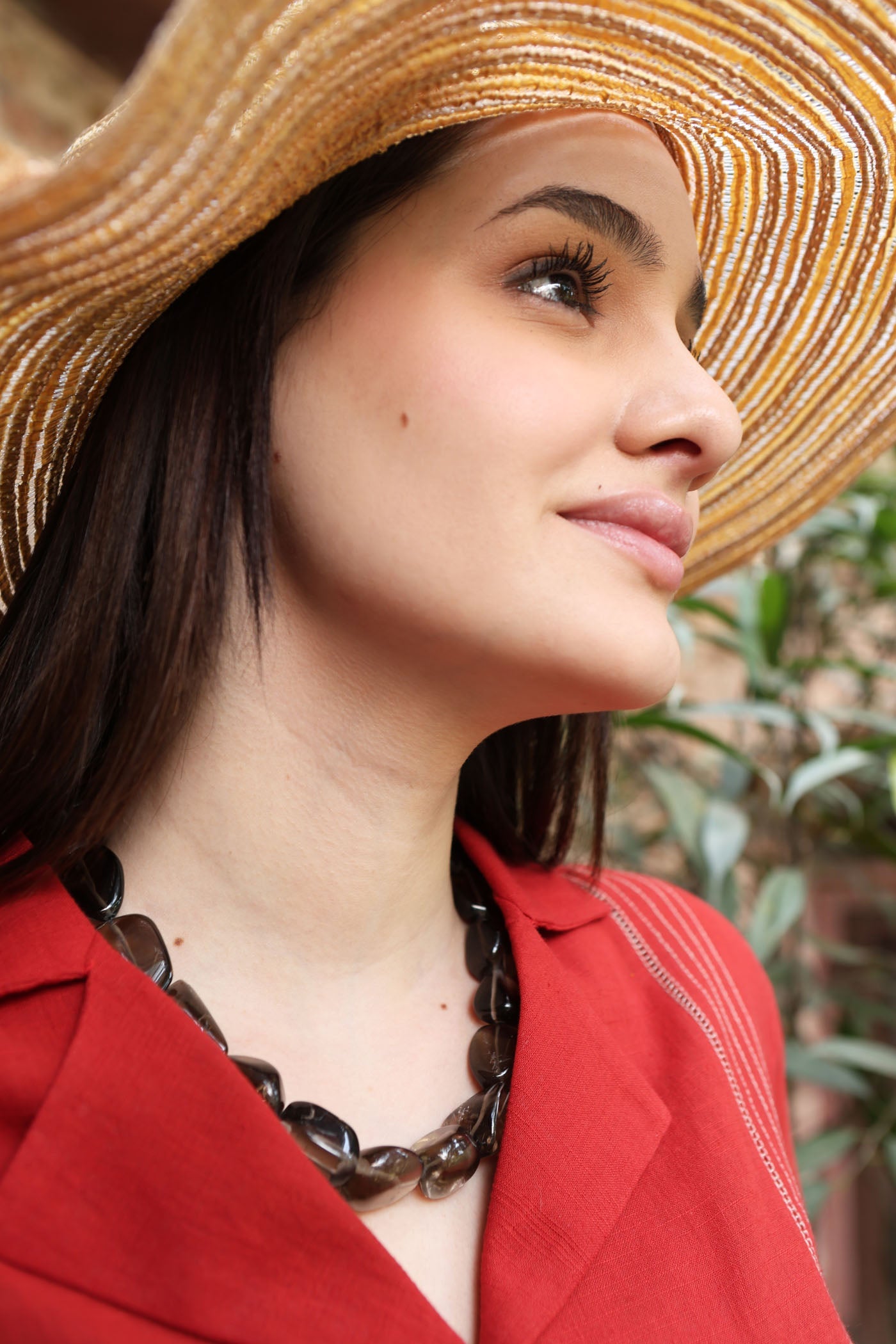 Dusty-Red Handloom Pure Linen-Cotton Collared Front-Open Short Blouse With Thereadwork-Detail