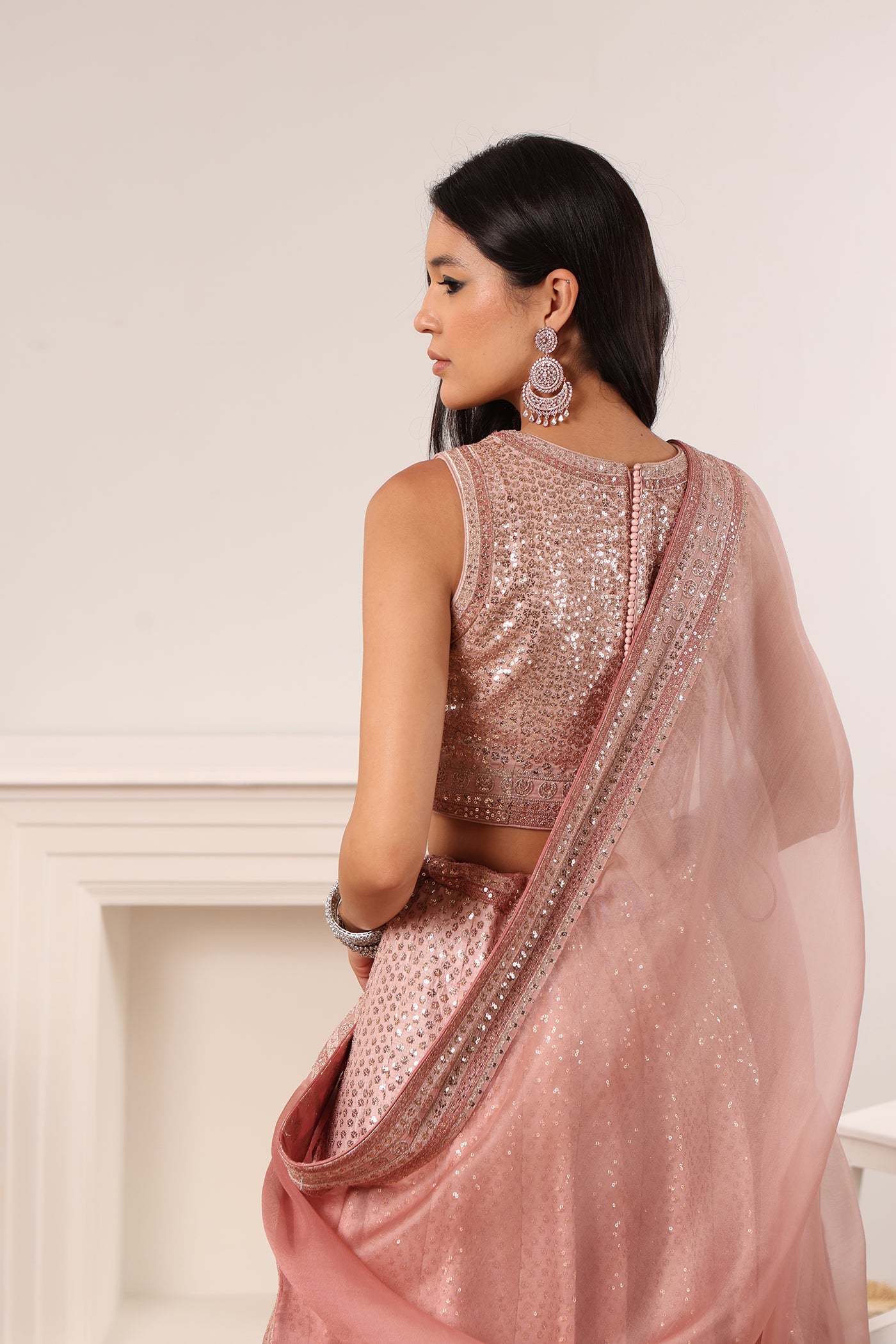Dusty-Pink (Ombre Dyed) Embroidered Chaand-Buta Lehenga-Set With Blouse & Dupatta