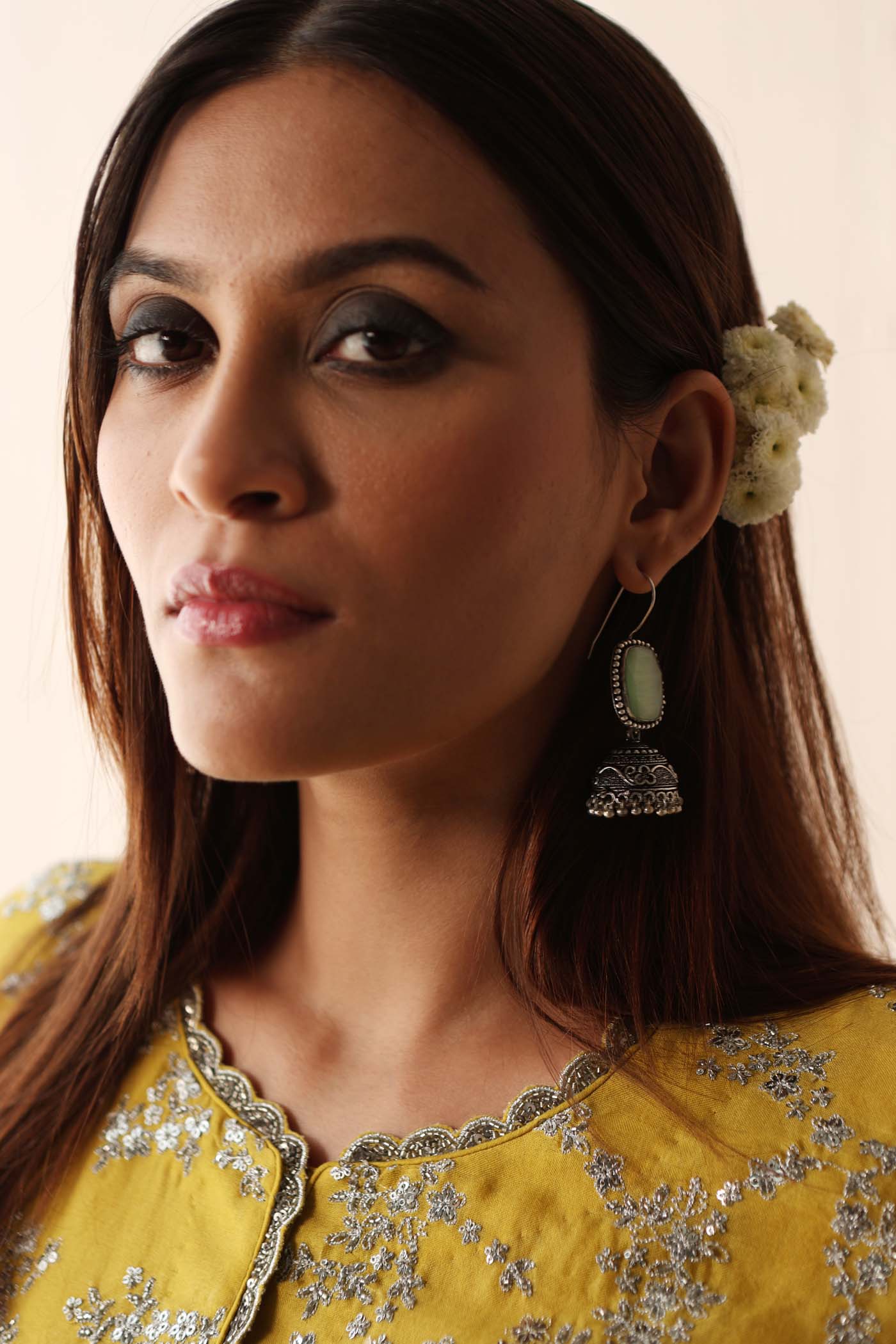 Lime-Green Hand-Embroidered Pure Silk-Organza Kurta-Pants Set