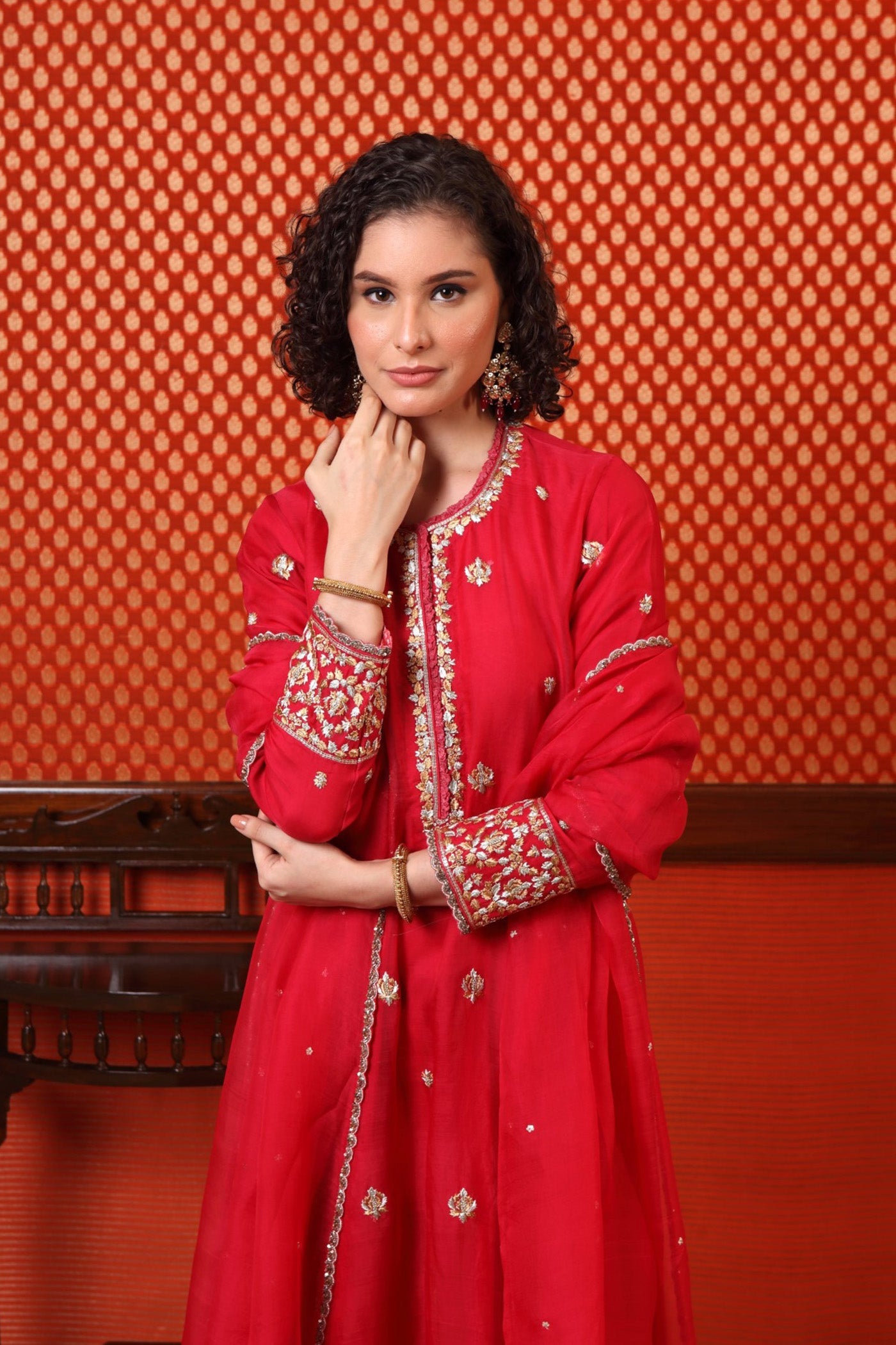 Hand Embroidered Rani Pink Pure Katan Silk Kurta Palazzo Set