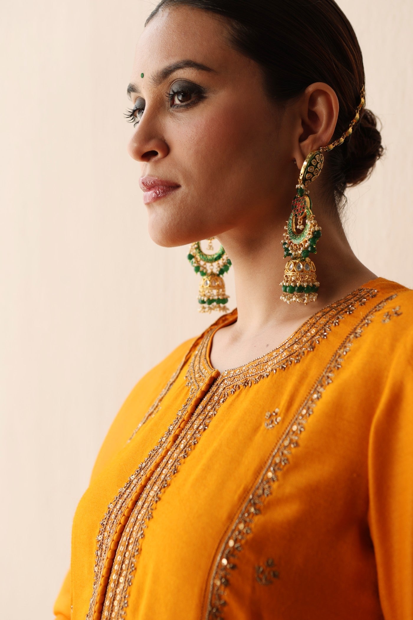 MANGO-YELLOW HAND-EMBROIDERED PURE MUGA-SILK KURTA-PANTS SET