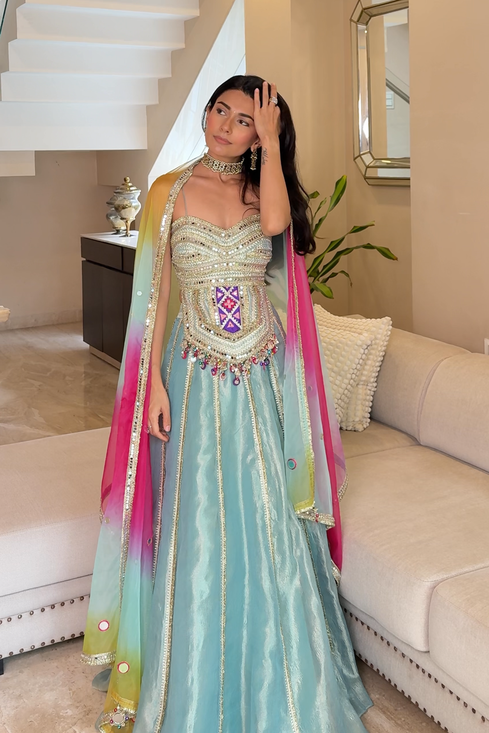 Sea Green Radhica Diwan Rang Rasaiya Lehenga for Festive Occasions